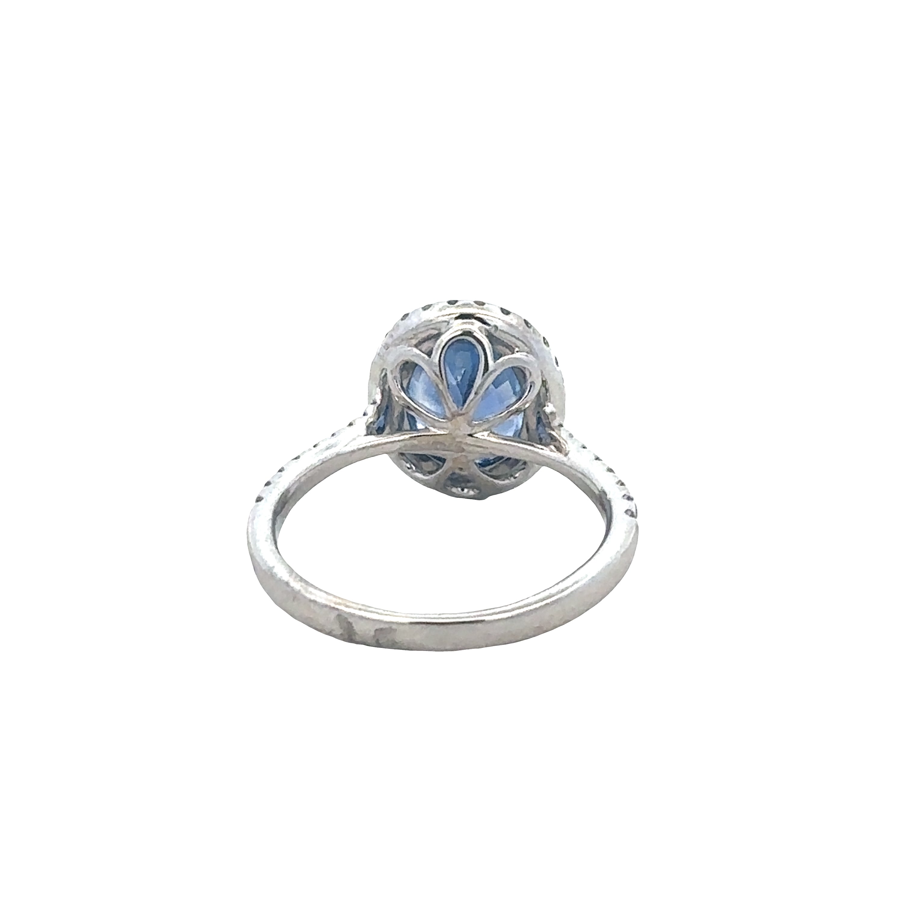 18k White Gold Sri Lankan Sapphire & Diamond Halo Ring – GIA Certified, Size 5.5