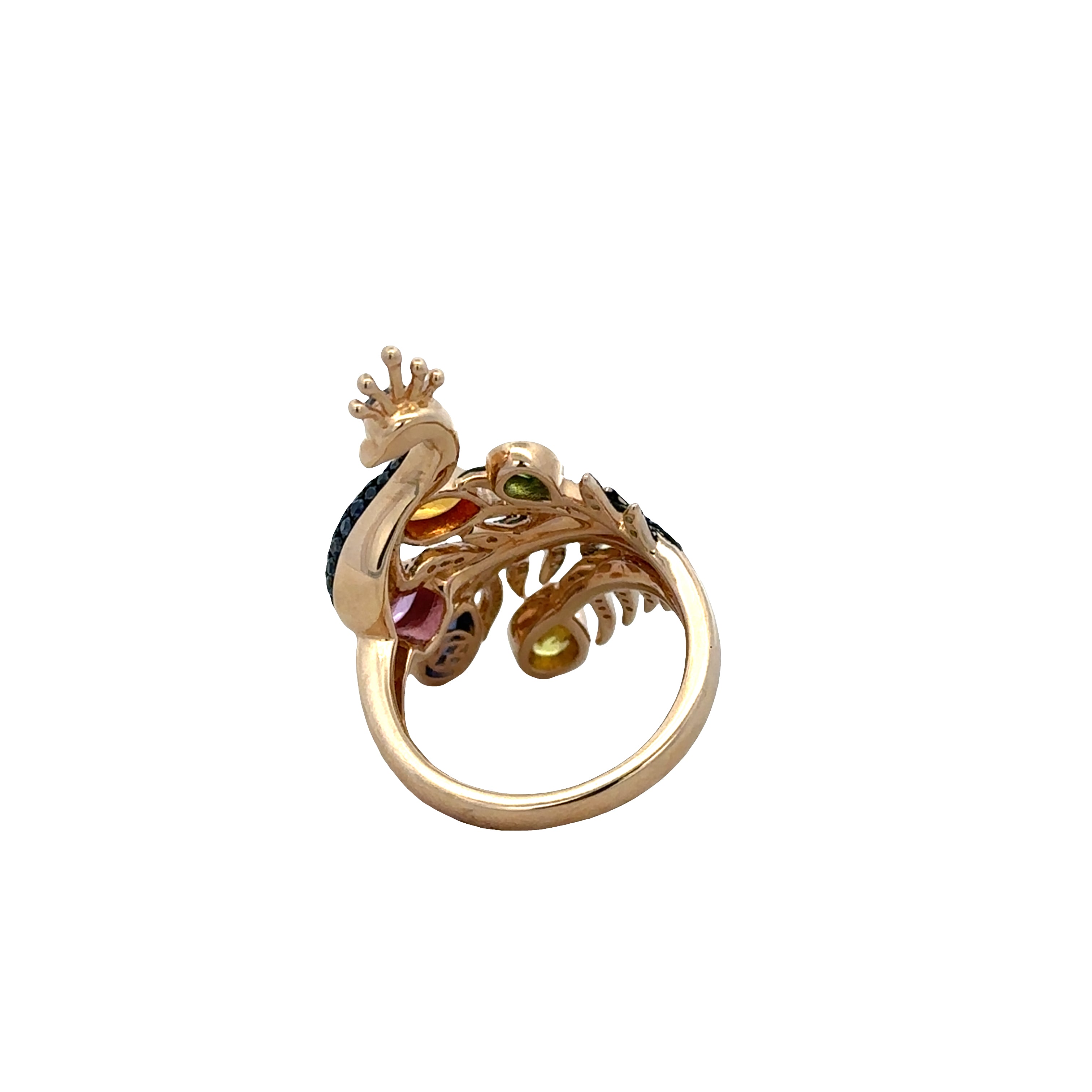 Estate Effy 14k Yellow Gold Multi-Color Sapphire Peacock Ring – Size 7