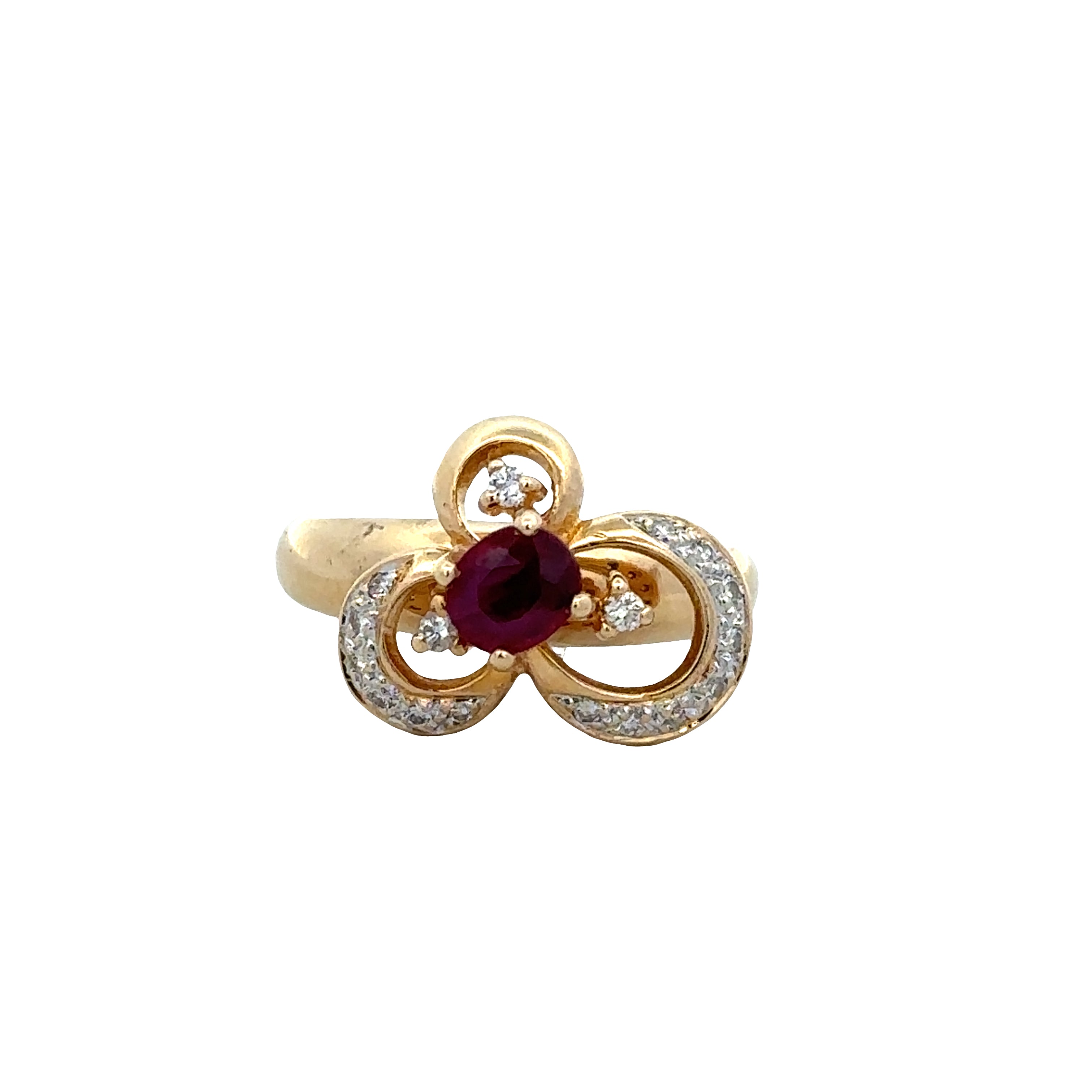 18k Yellow Gold Ruby & Diamond Spinner Ring – Size 5.25