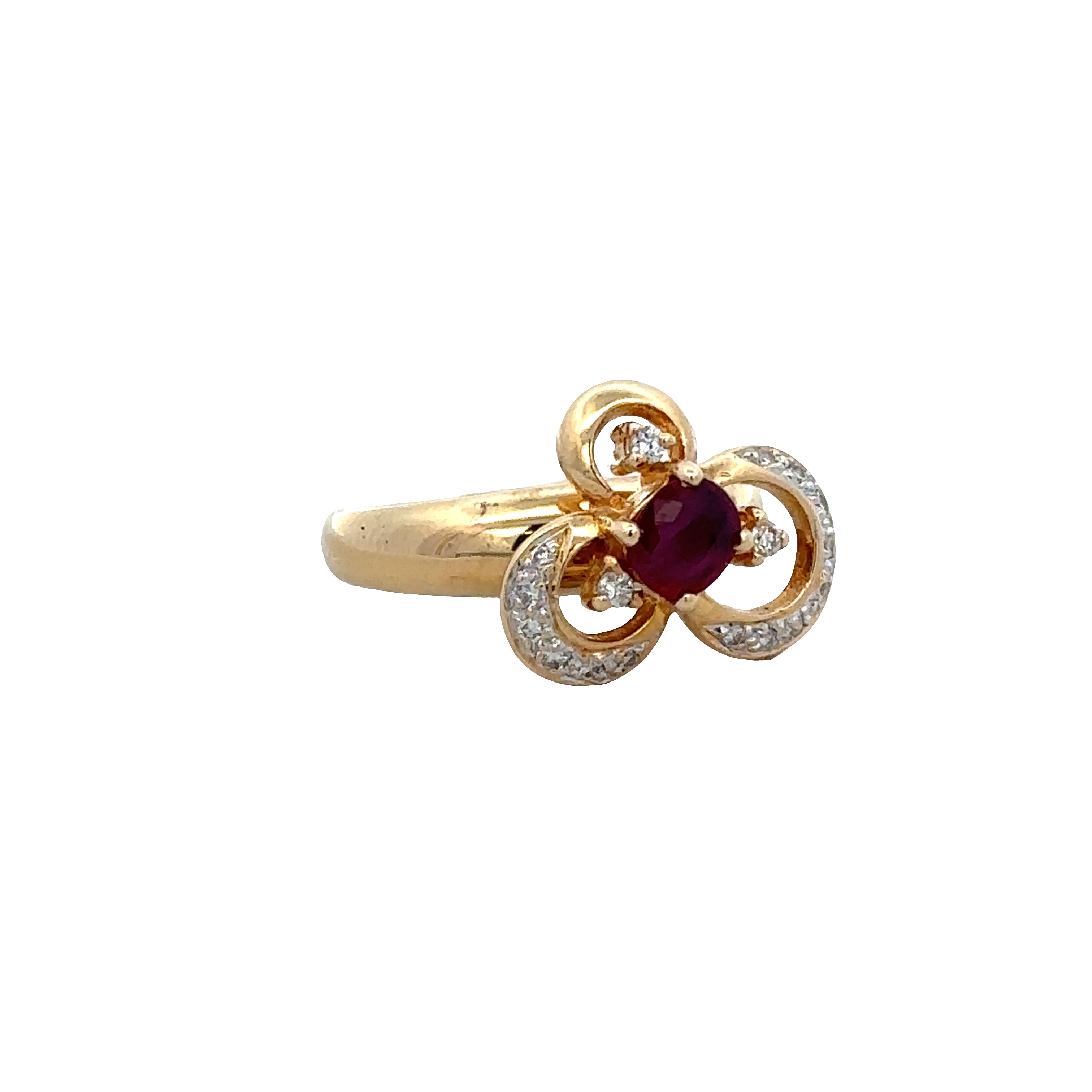 18k Yellow Gold Ruby & Diamond Spinner Ring – Size 5.25