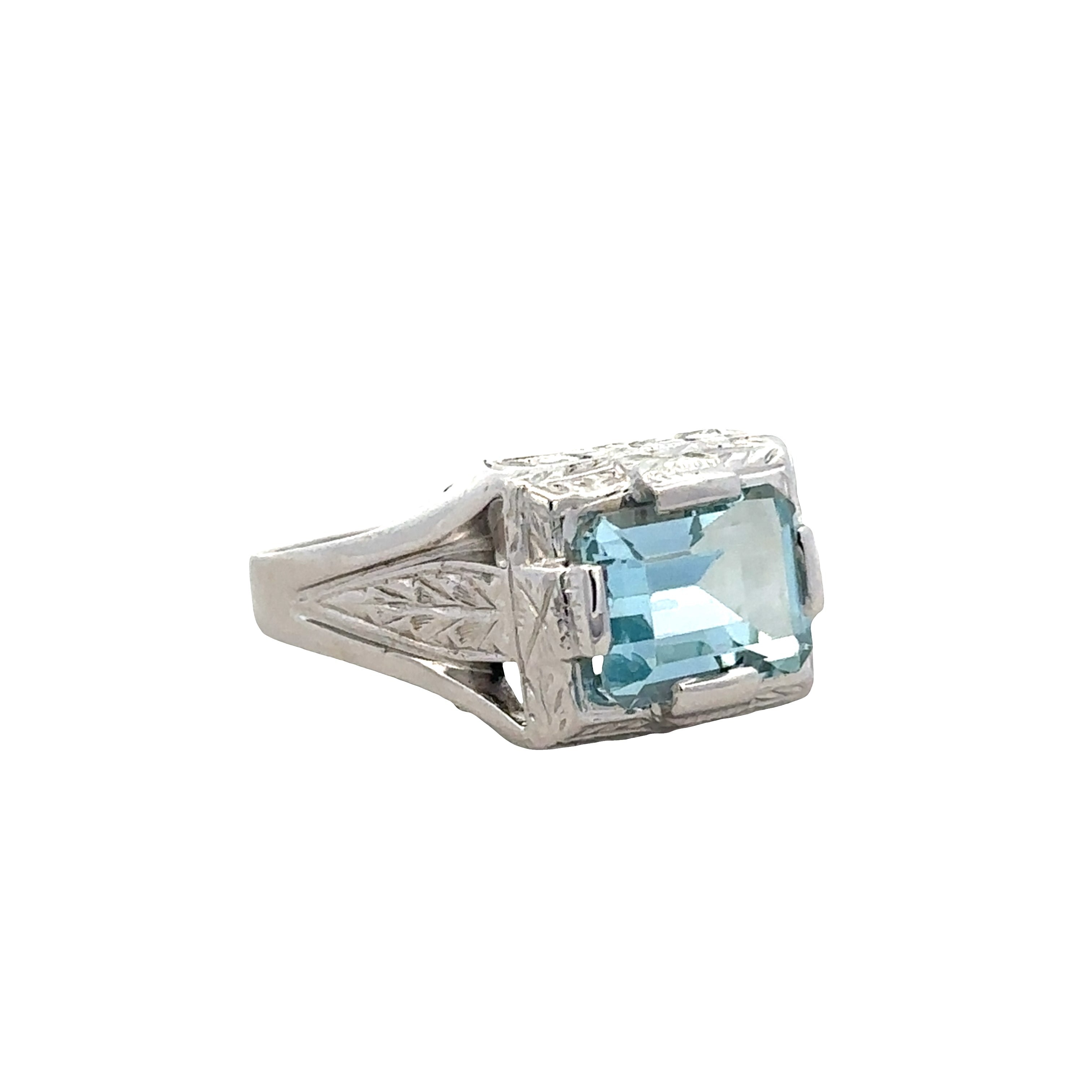 Vintage 14k White Gold Aquamarine Ring – Size 9