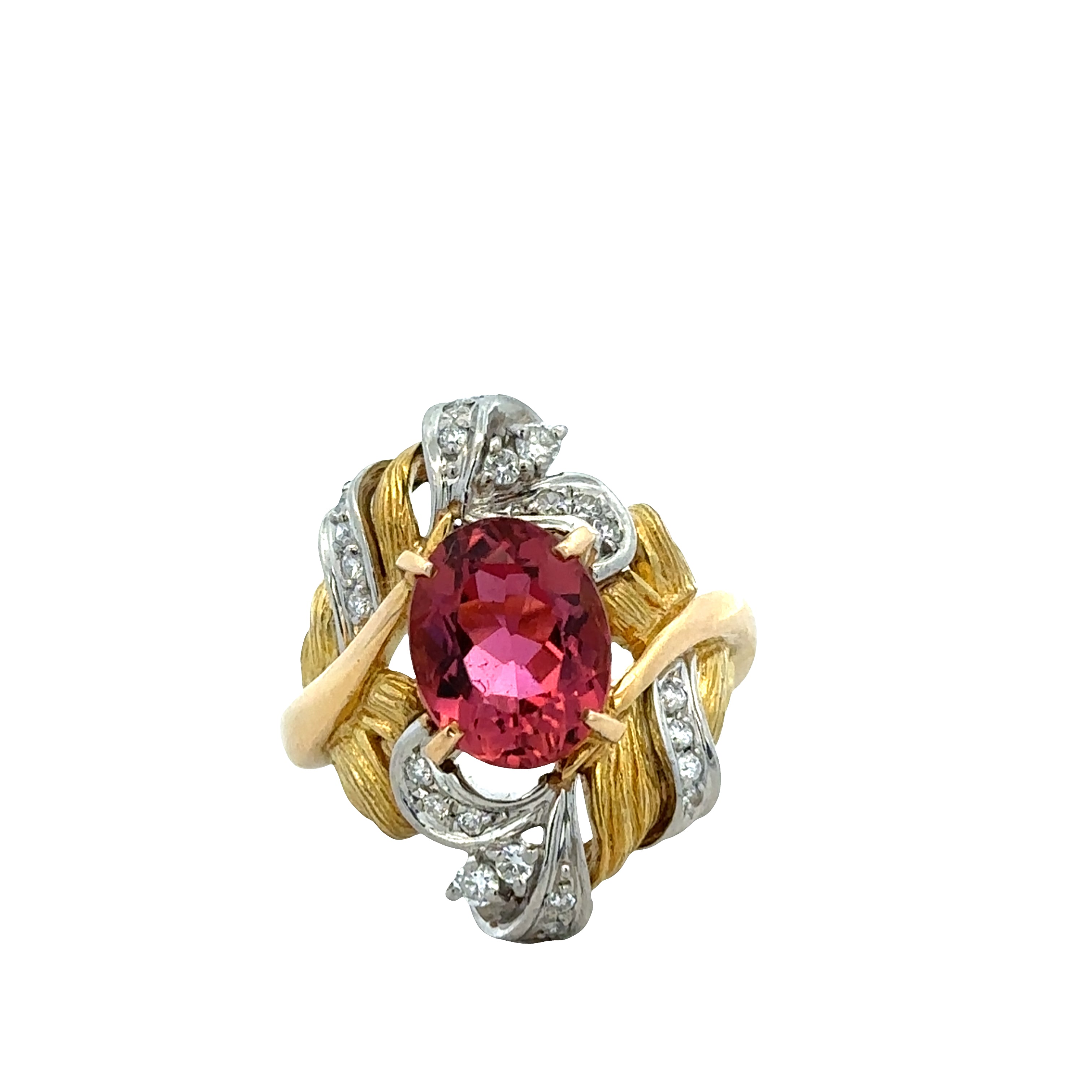 18k Yellow Gold & Platinum Pink Tourmaline Diamond Ring – Size 6.5