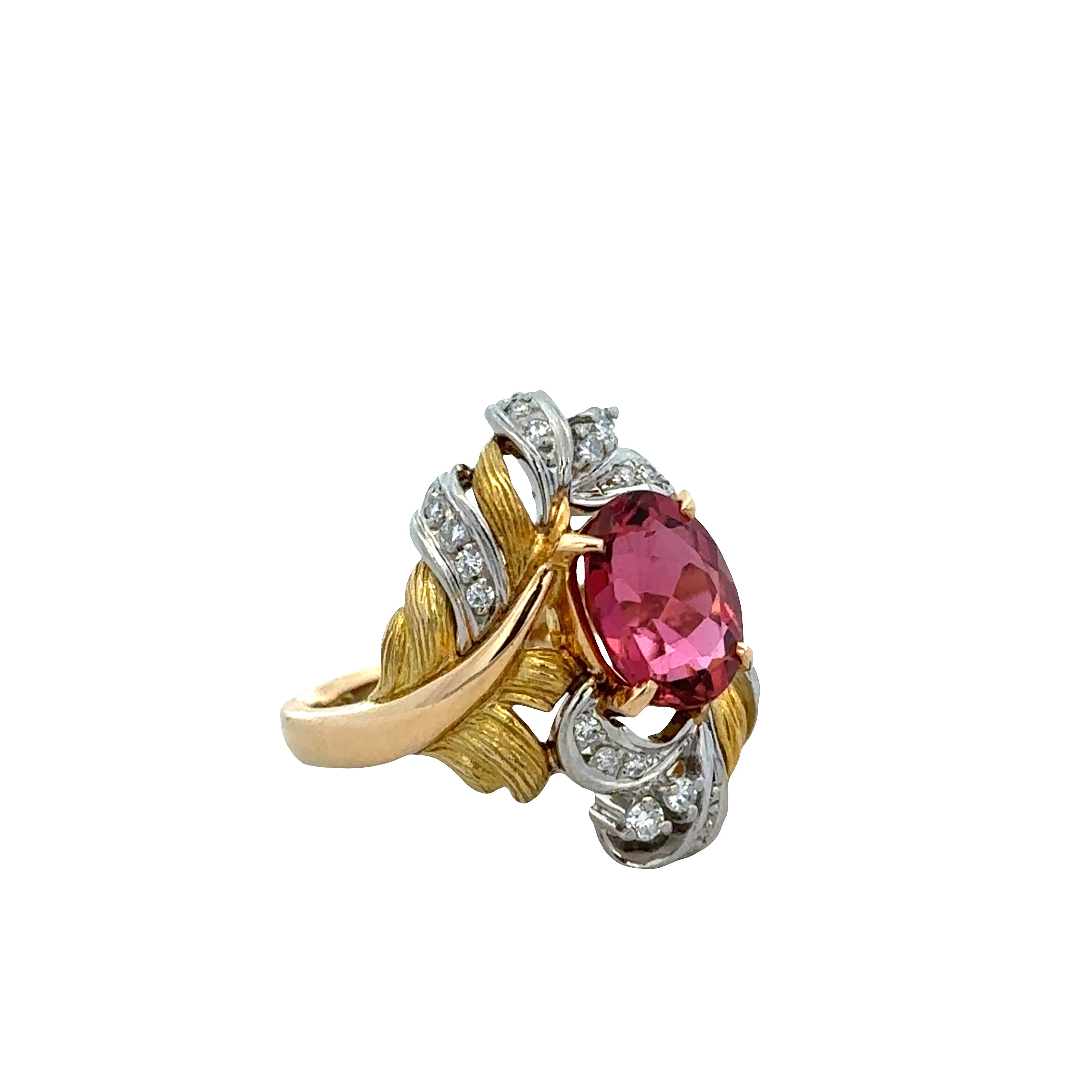 18k Yellow Gold & Platinum Pink Tourmaline Diamond Ring – Size 6.5
