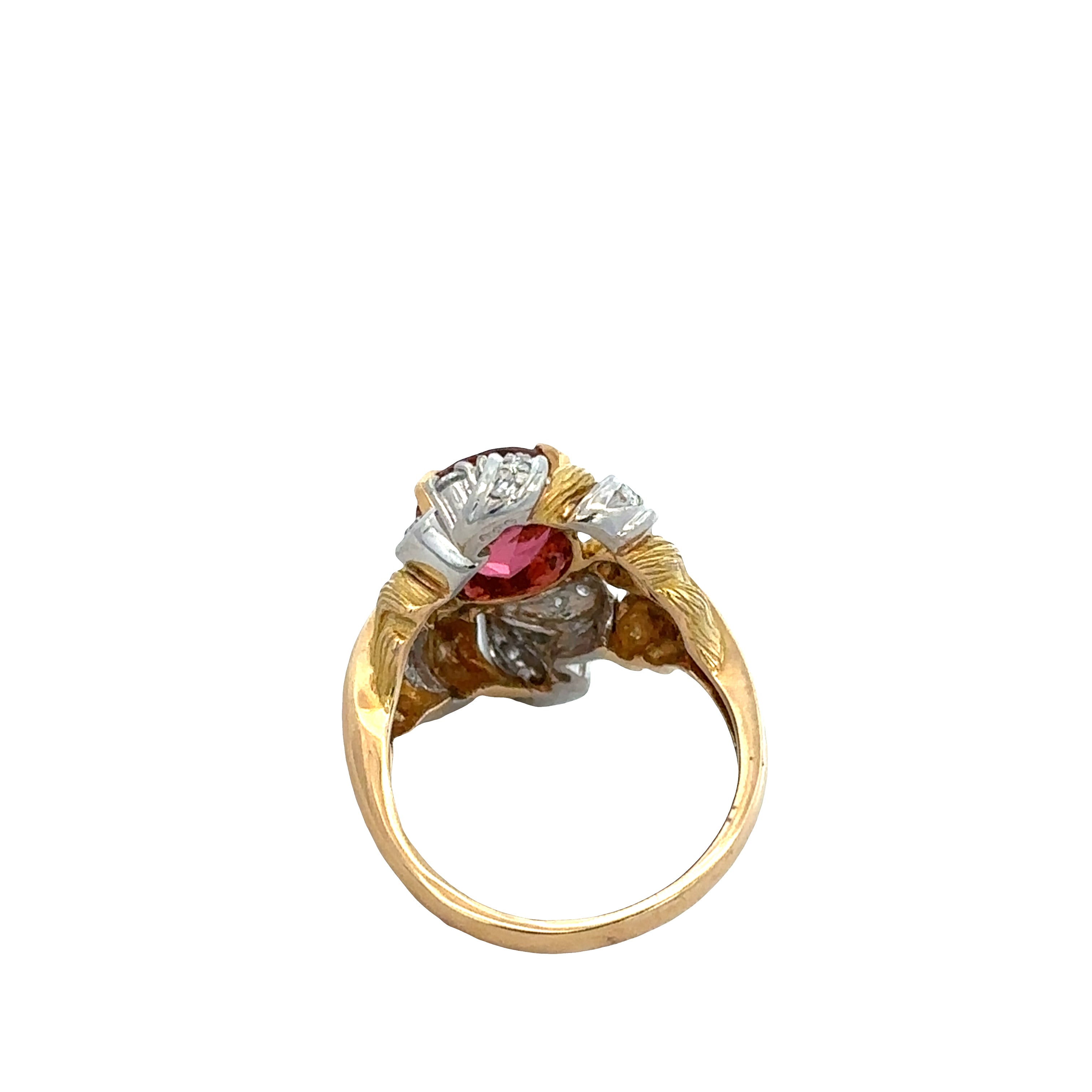 18k Yellow Gold & Platinum Pink Tourmaline Diamond Ring – Size 6.5