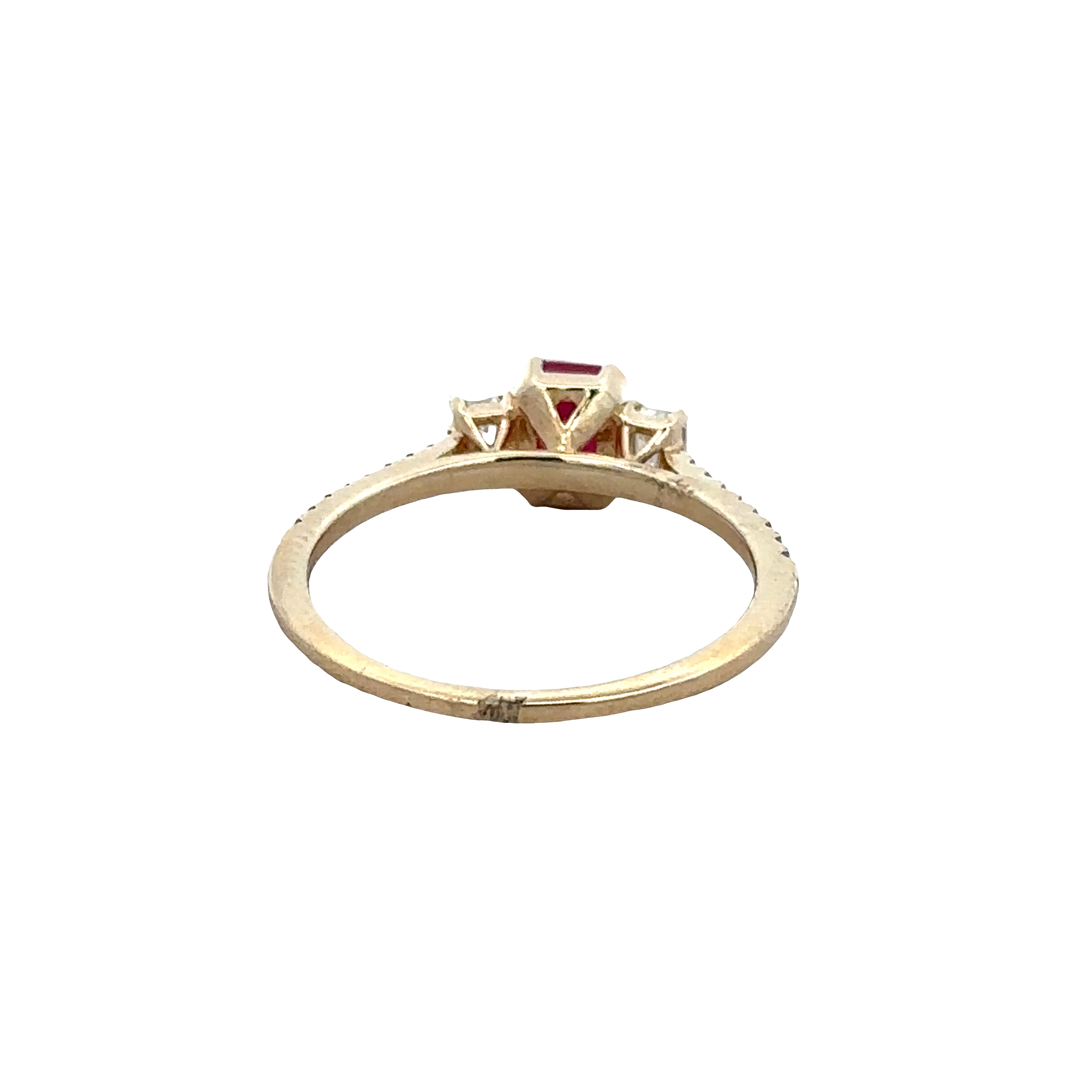 14k Yellow Gold Ruby & Diamond Three-Stone Ring – Size 7.25