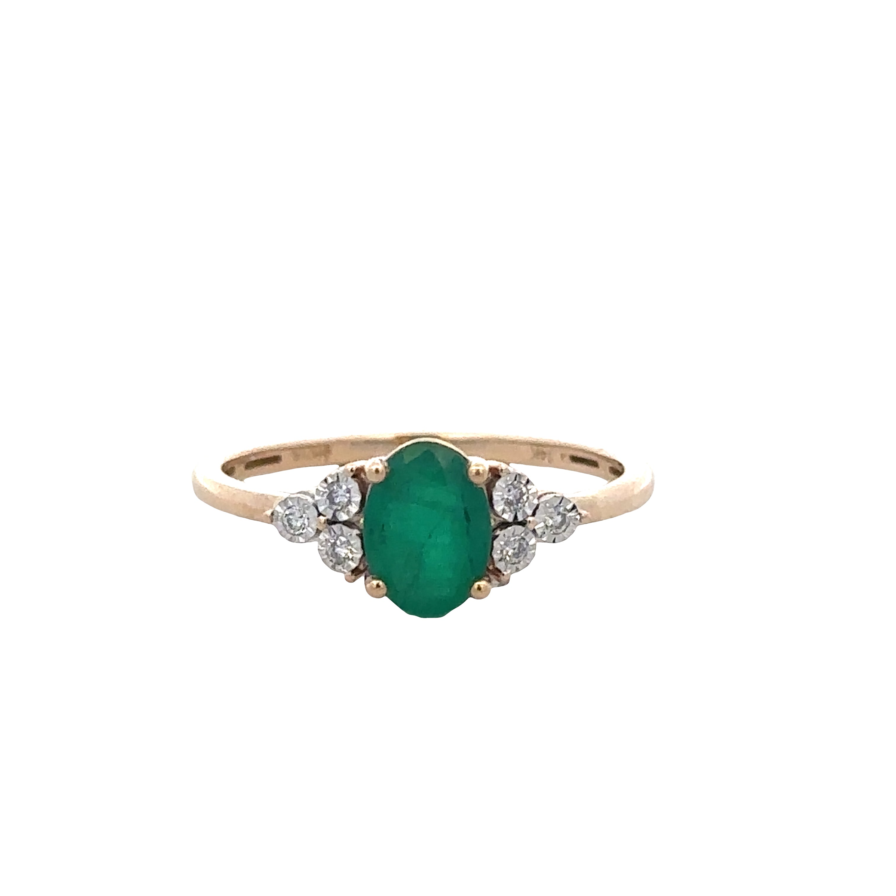 14k Yellow Gold Emerald & Diamond Cluster Ring – Size 7