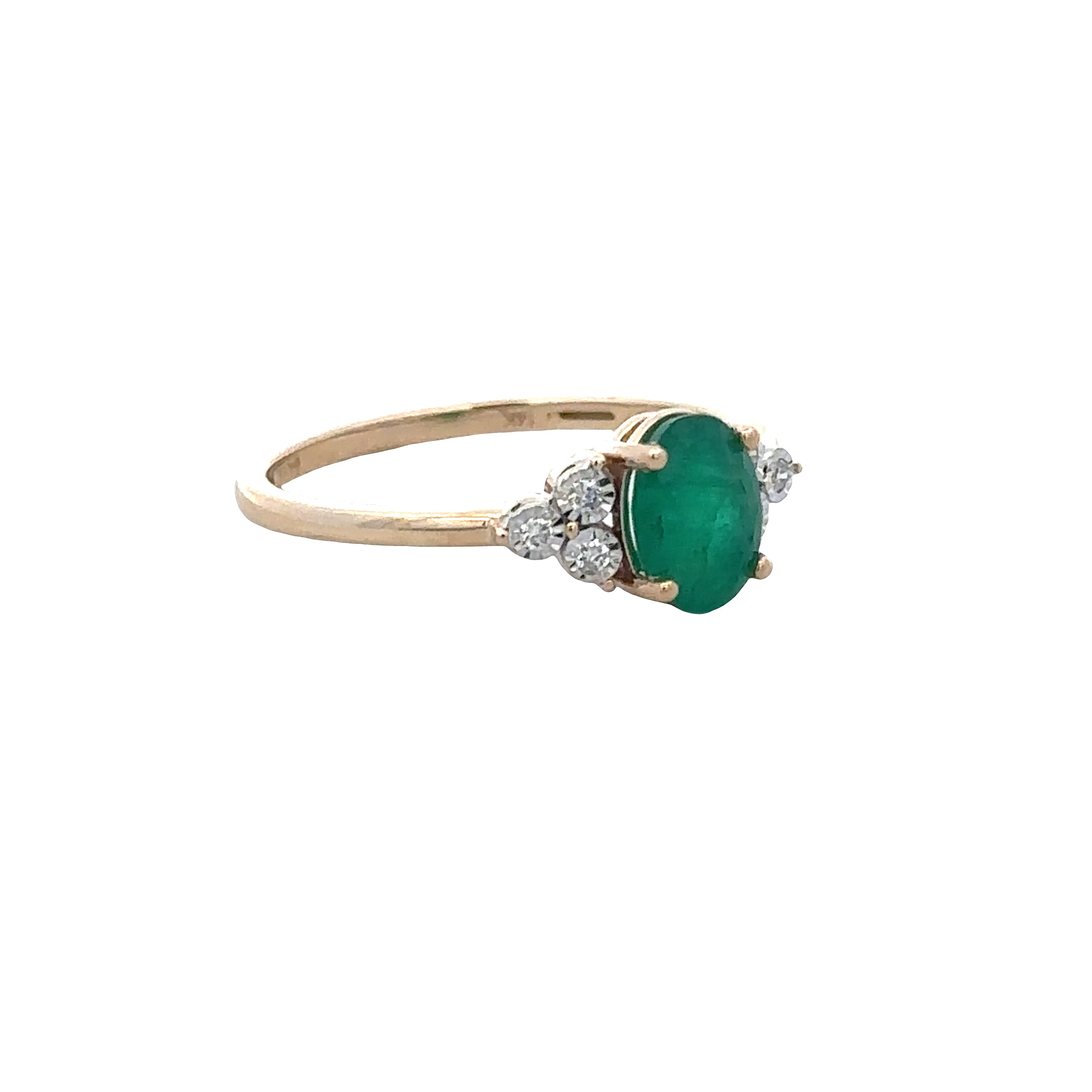 14k Yellow Gold Emerald & Diamond Cluster Ring – Size 7