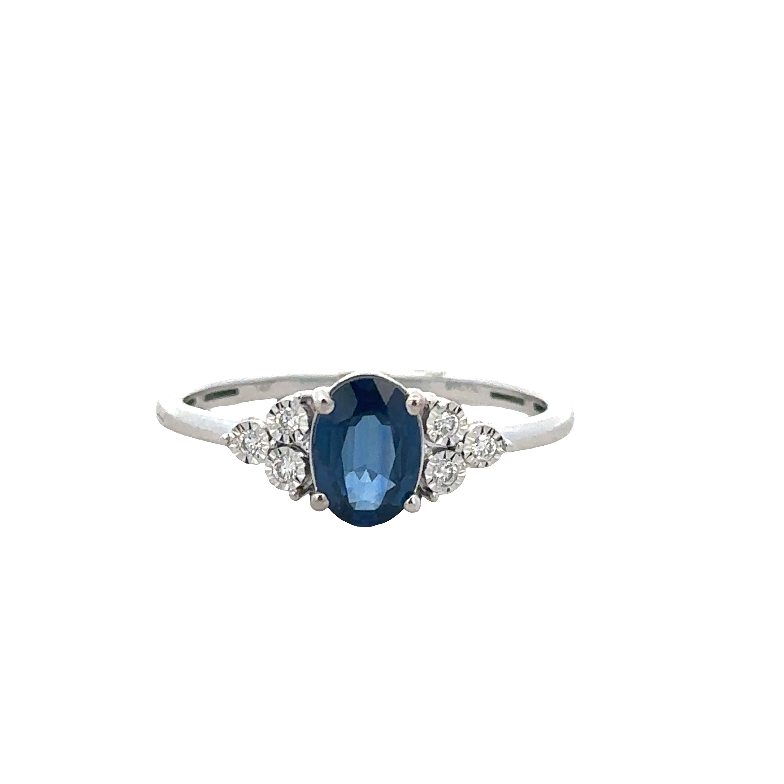 14k White Gold Sapphire & Diamond Cluster Ring – Size 7