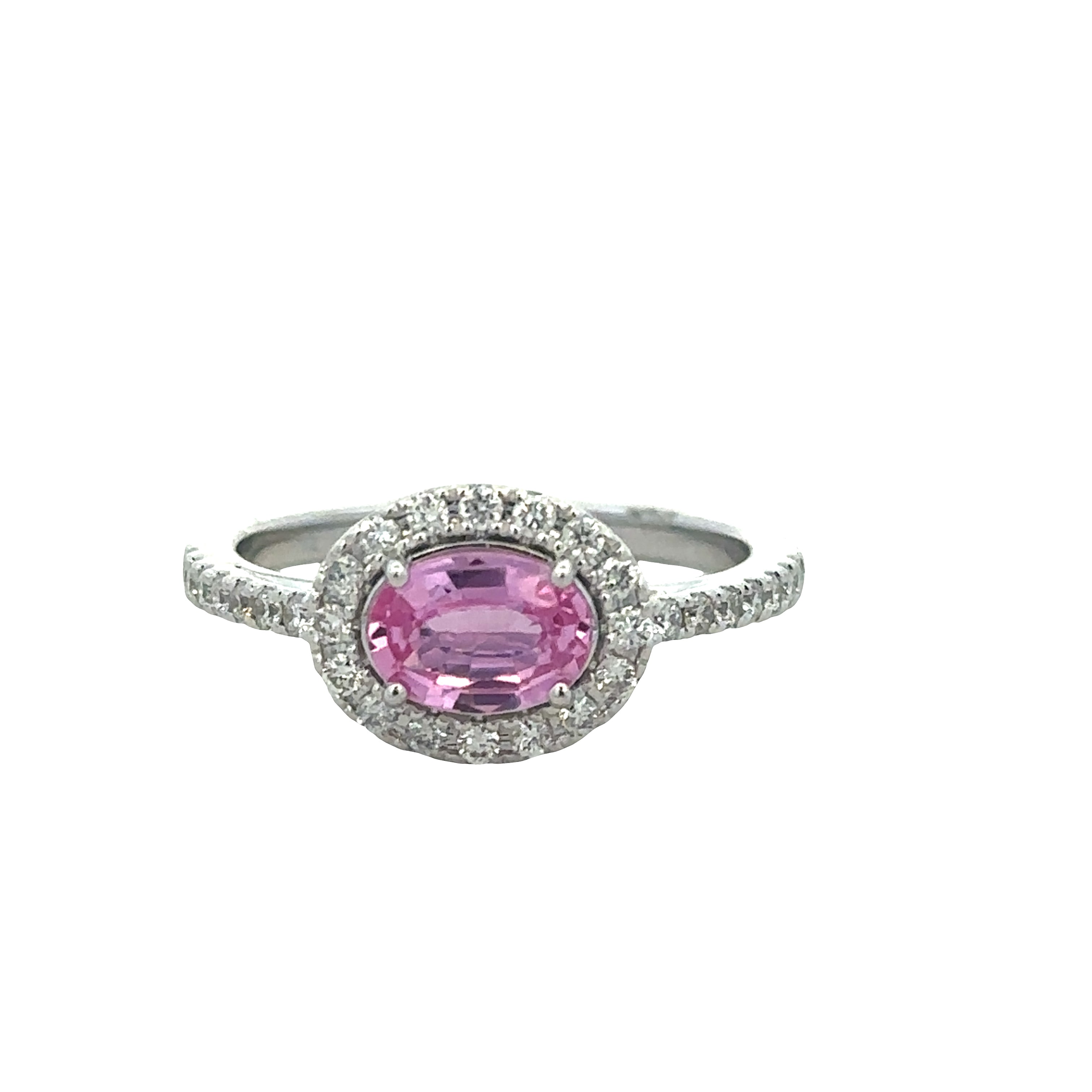 14k White Gold Pink Sapphire & Diamond Halo Ring – Size 7
