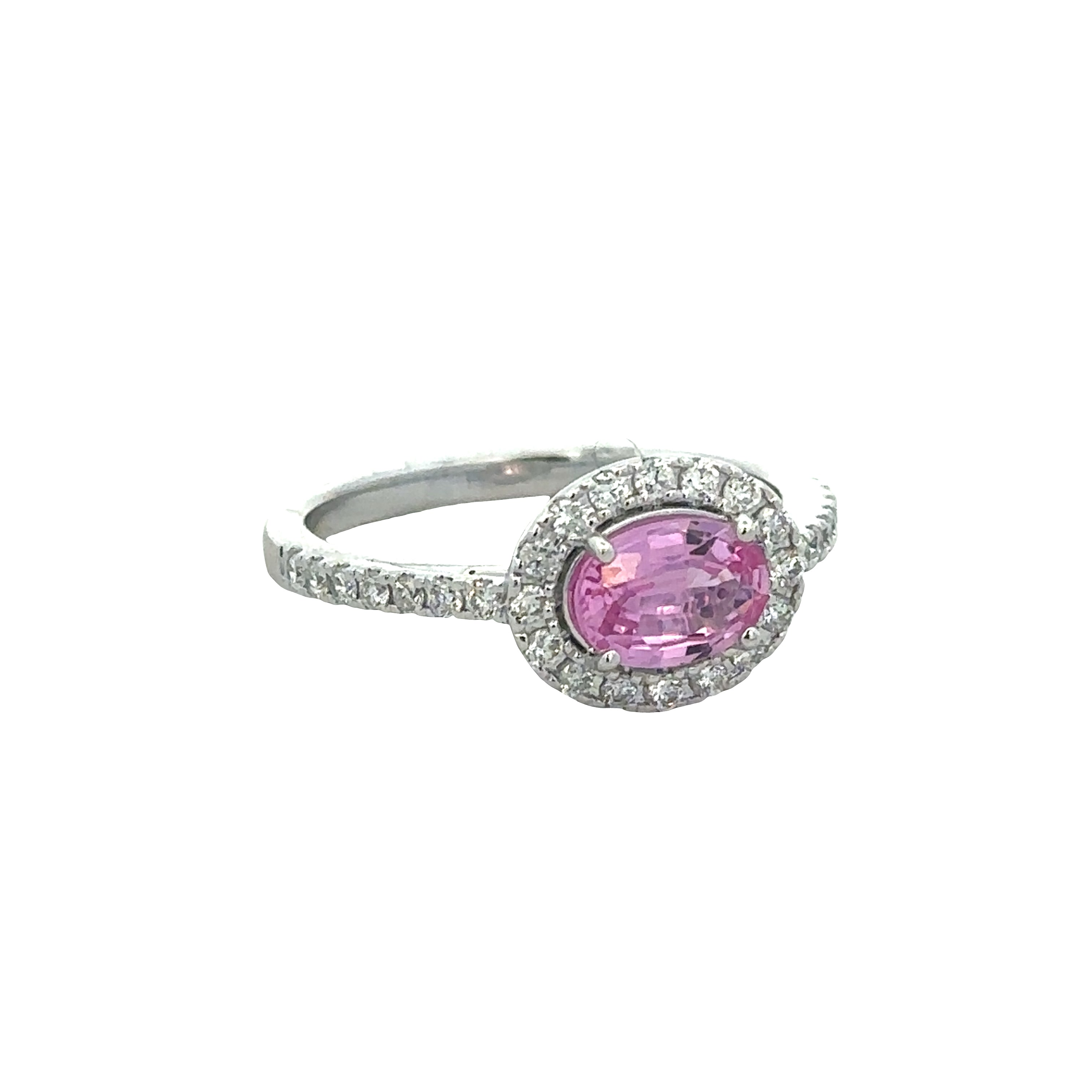 14k White Gold Pink Sapphire & Diamond Halo Ring – Size 7