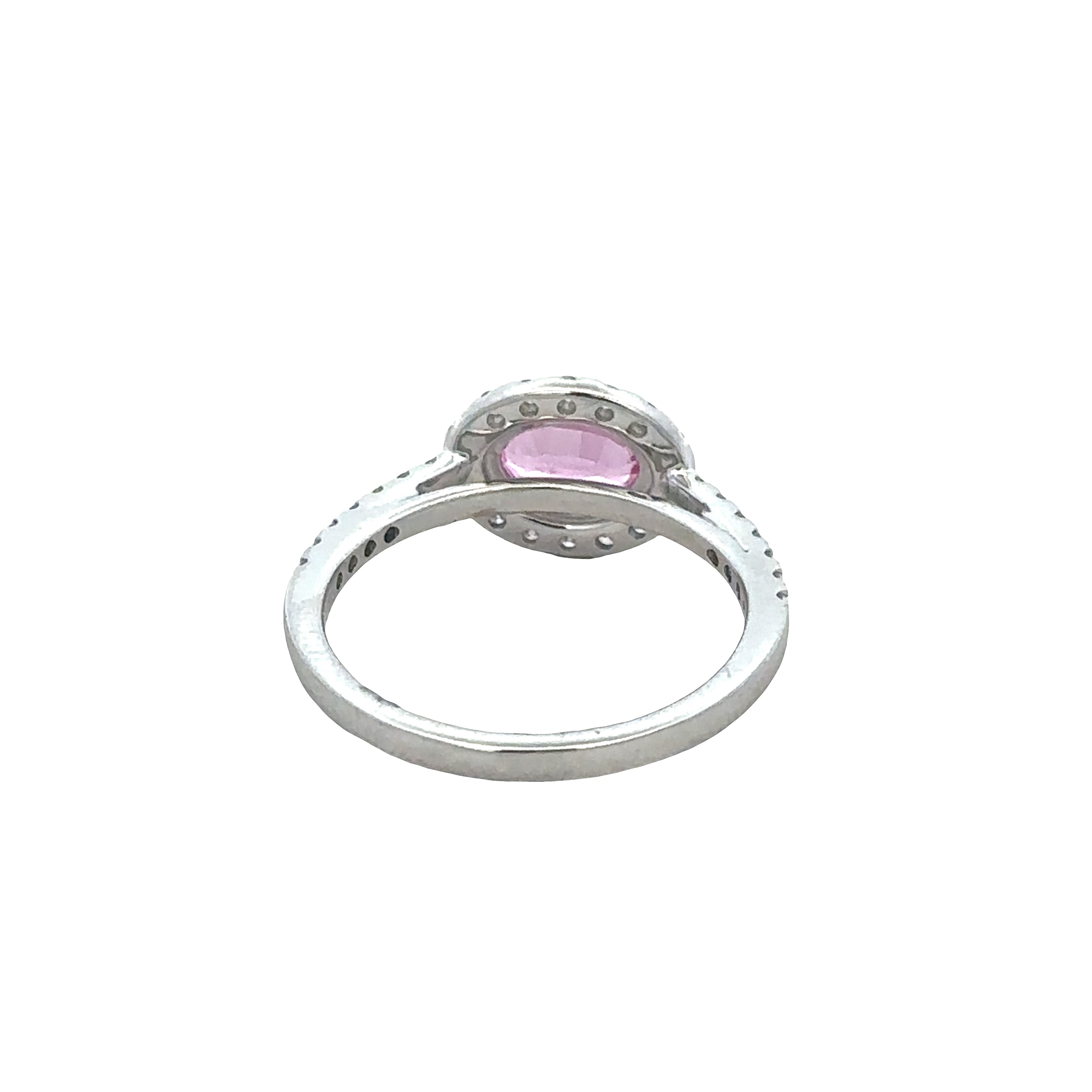 14k White Gold Pink Sapphire & Diamond Halo Ring – Size 7