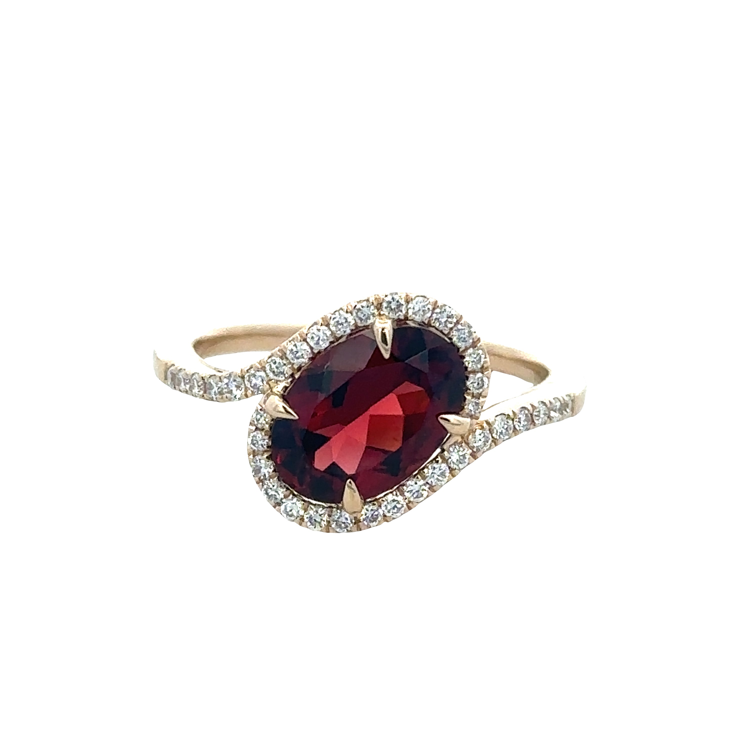 14k Yellow Gold Garnet & Diamond Bypass Ring – Size 7