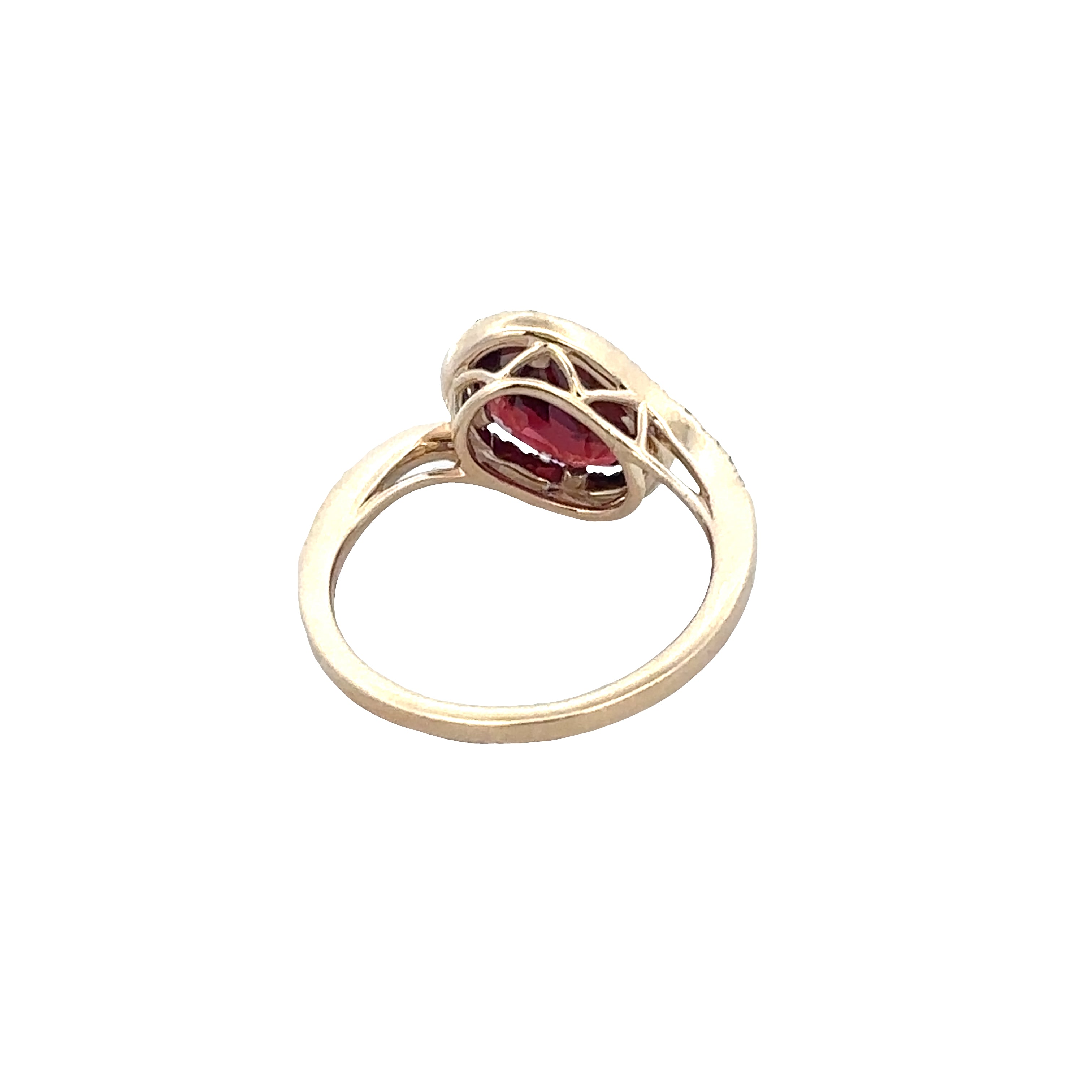 14k Yellow Gold Garnet & Diamond Bypass Ring – Size 7