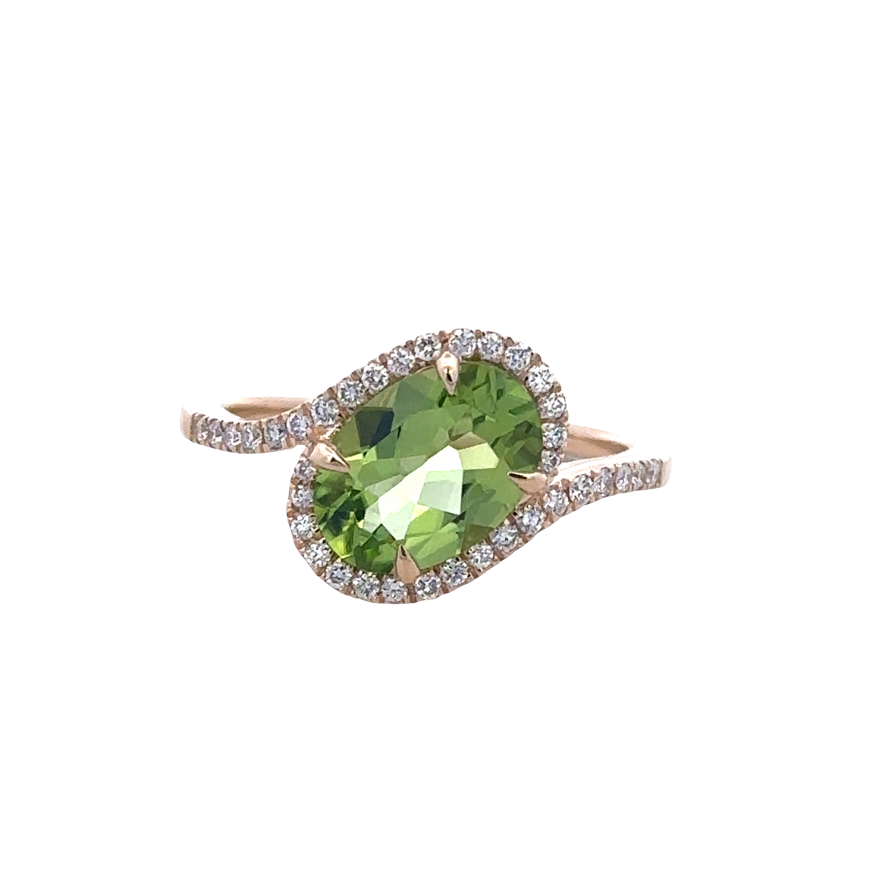 14k Yellow Gold Peridot & Diamond Bypass Ring – Size 7