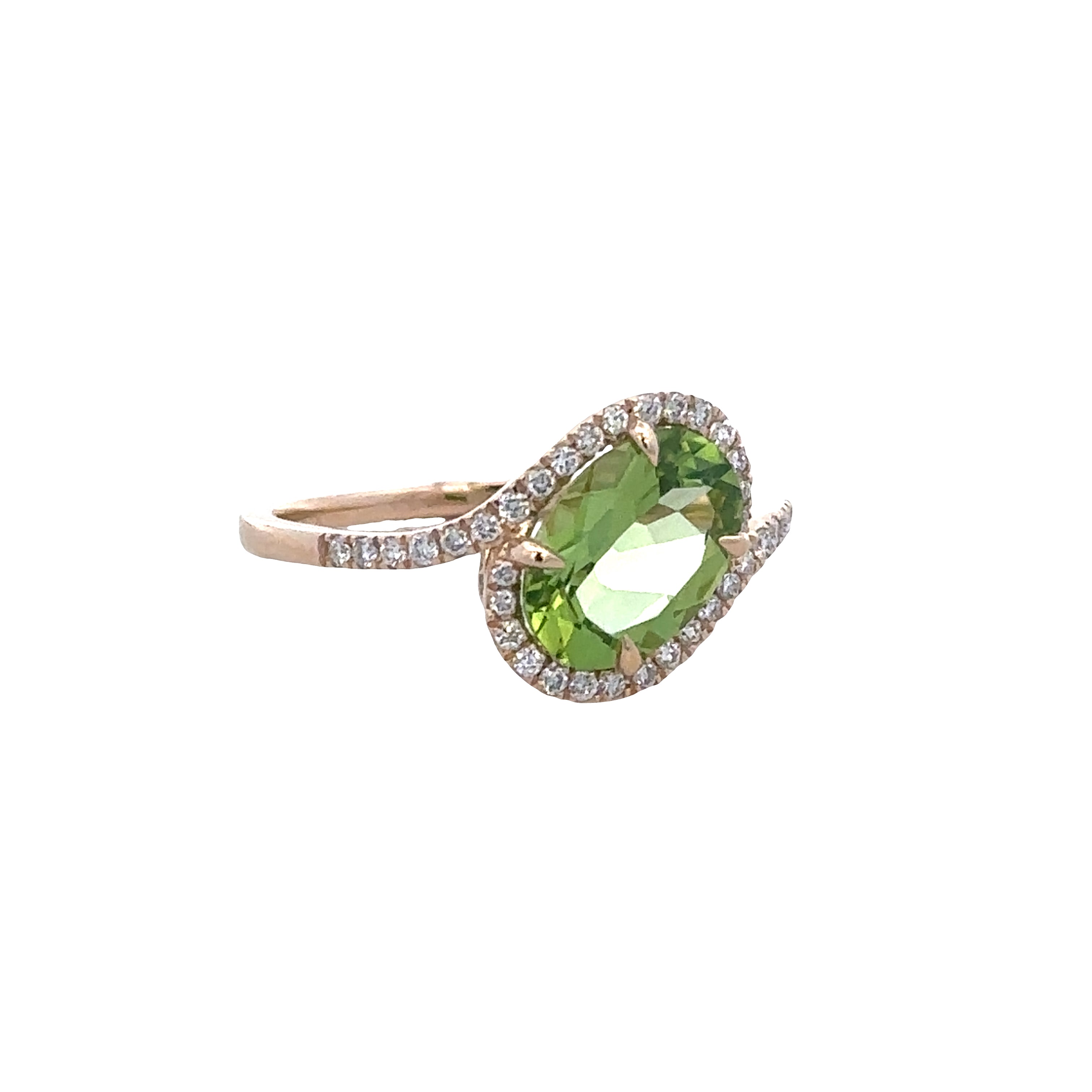 14k Yellow Gold Peridot & Diamond Bypass Ring – Size 7