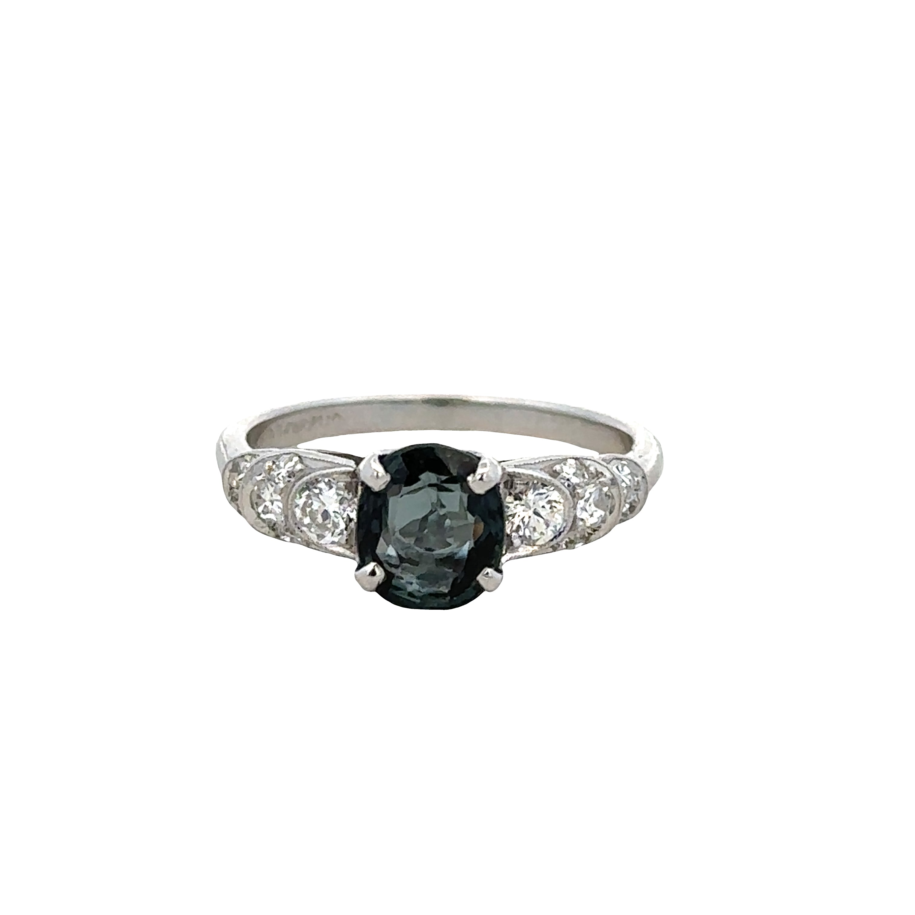 Platinum Spinel & Diamond Three-Stone Ring – Size 5.5