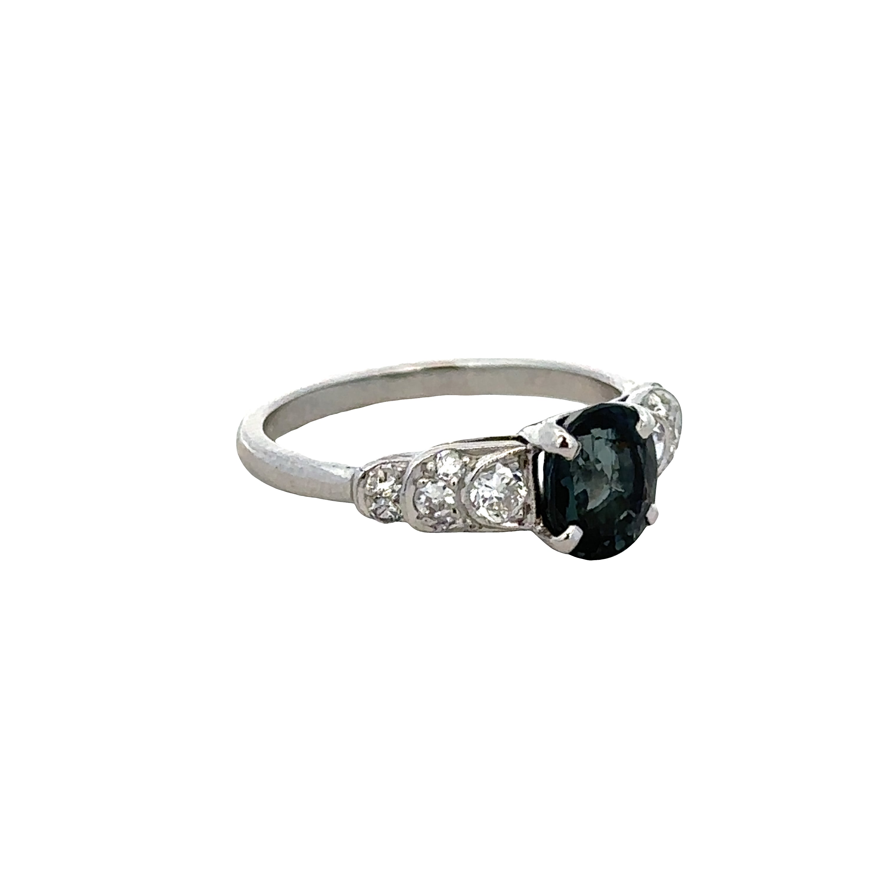 Platinum Spinel & Diamond Three-Stone Ring – Size 5.5