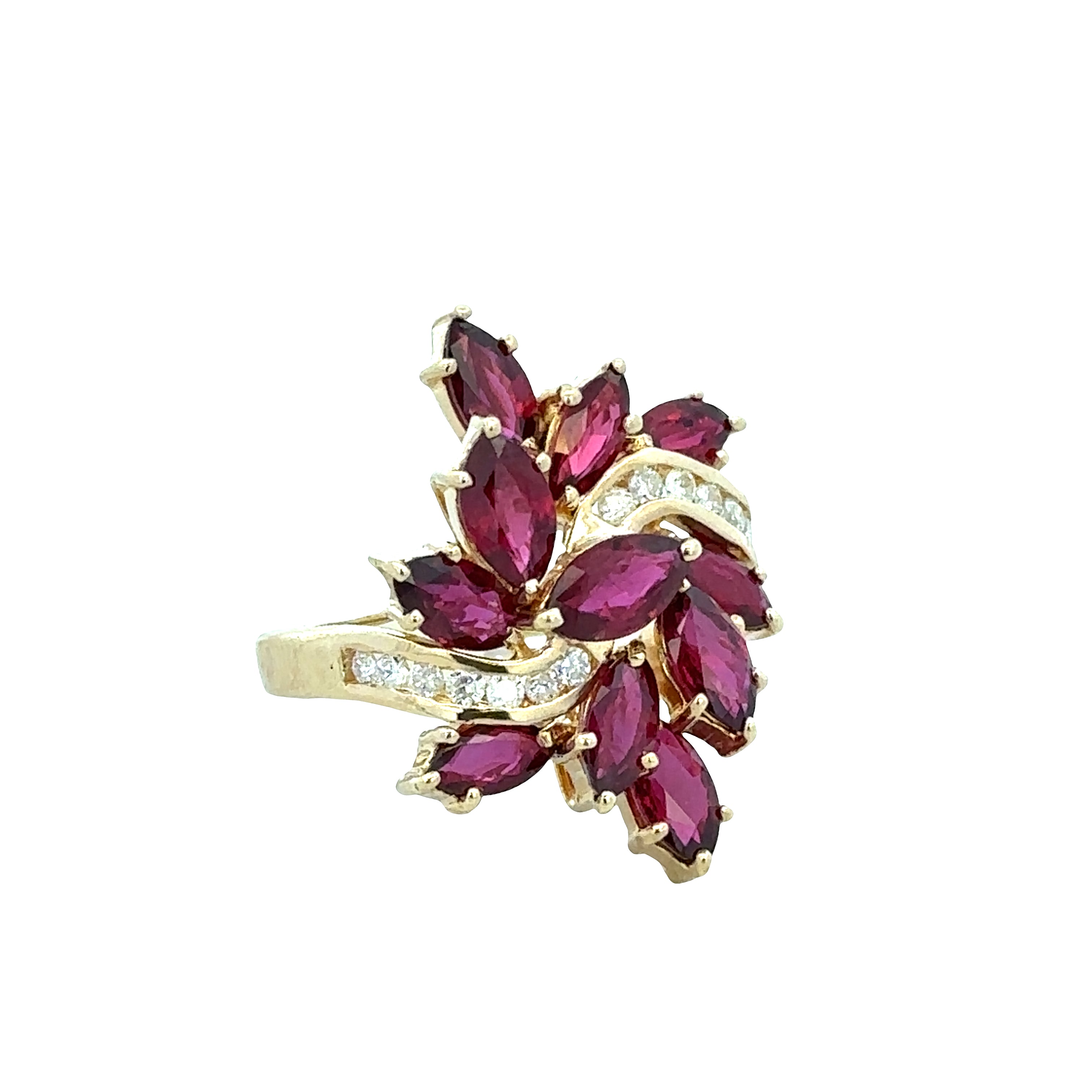 14k Yellow Gold Ruby & Diamond Foliate Statement Ring – Size 5