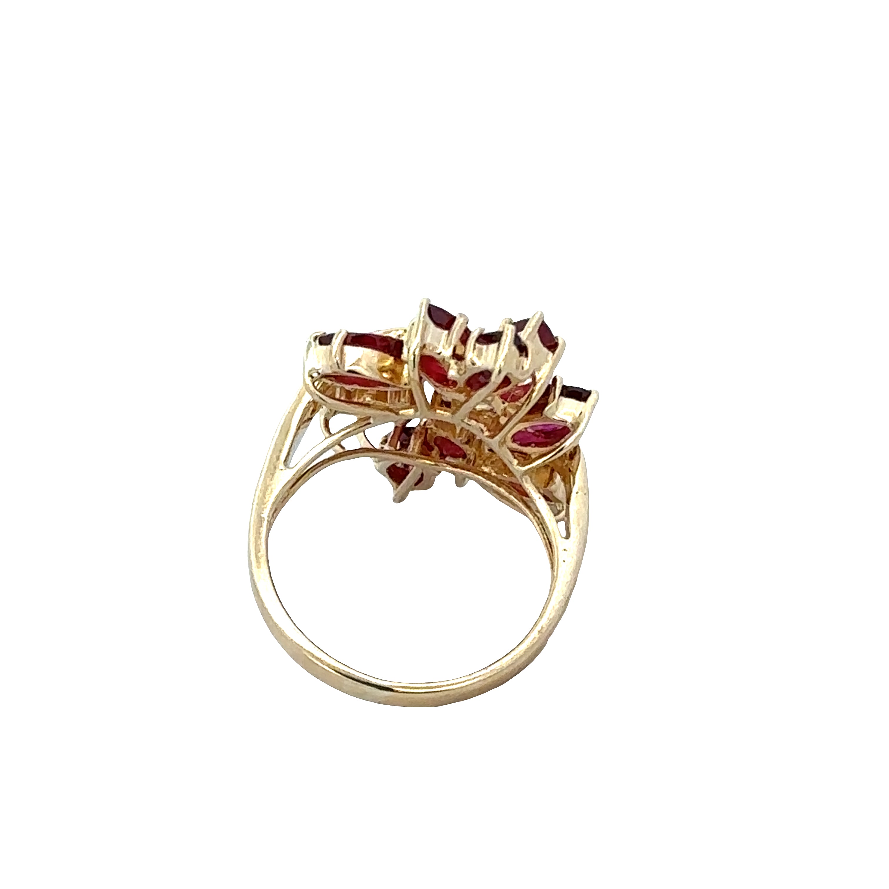 14k Yellow Gold Ruby & Diamond Foliate Statement Ring – Size 5
