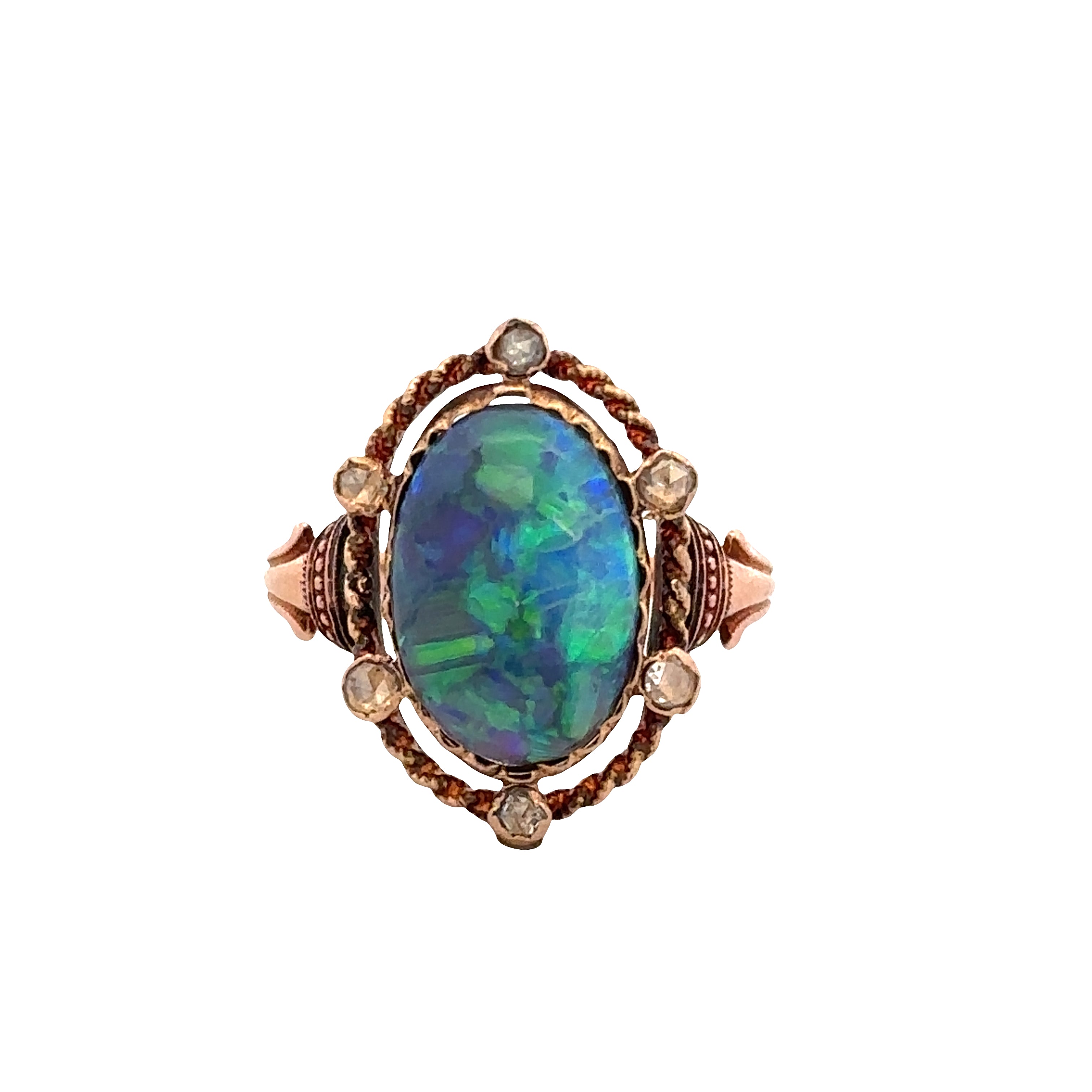 Antique 18k Rose Gold Opal & Rose-Cut Diamond Ring – Size 5.75