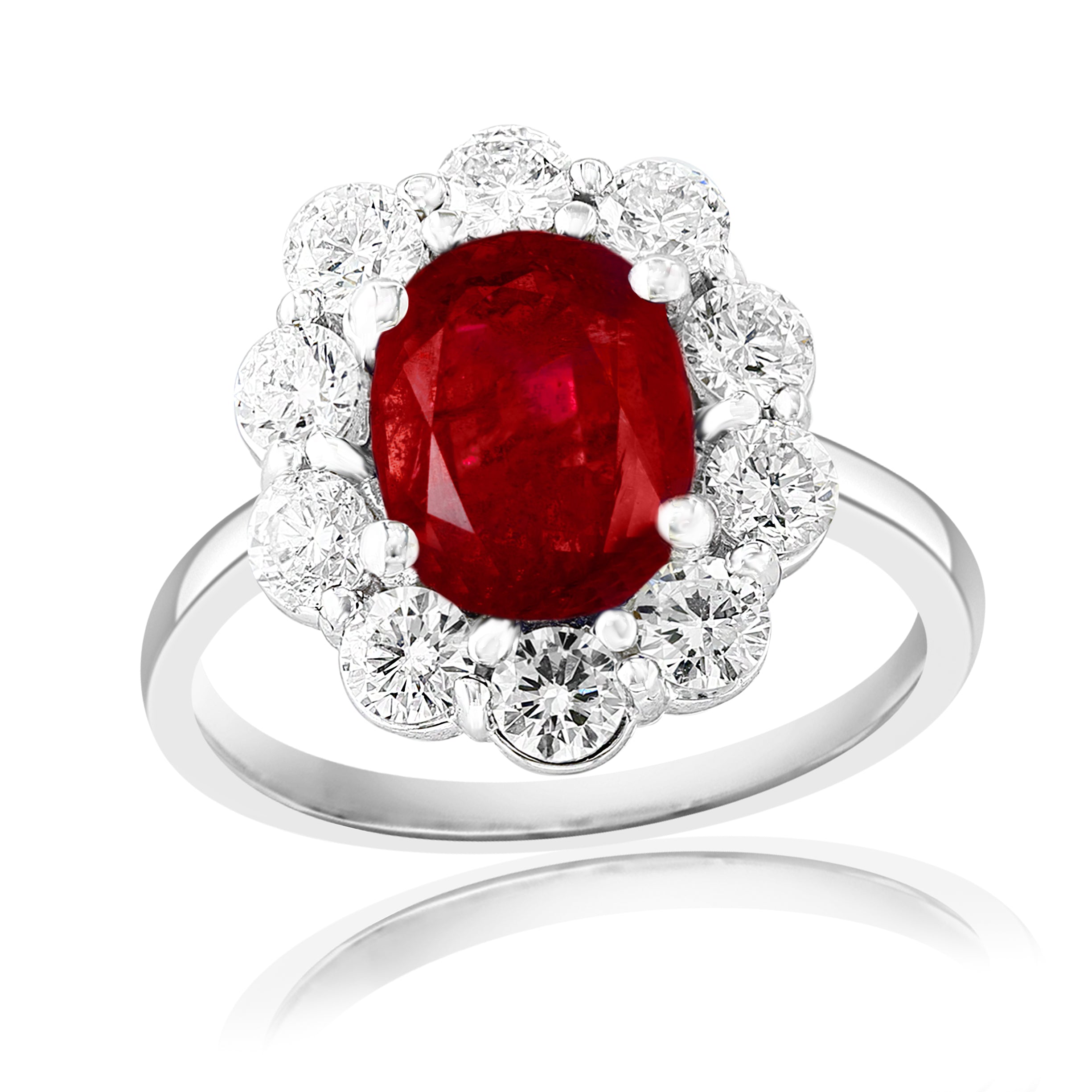 14k White Gold Ruby & Diamond Halo Ring – Size 6.5