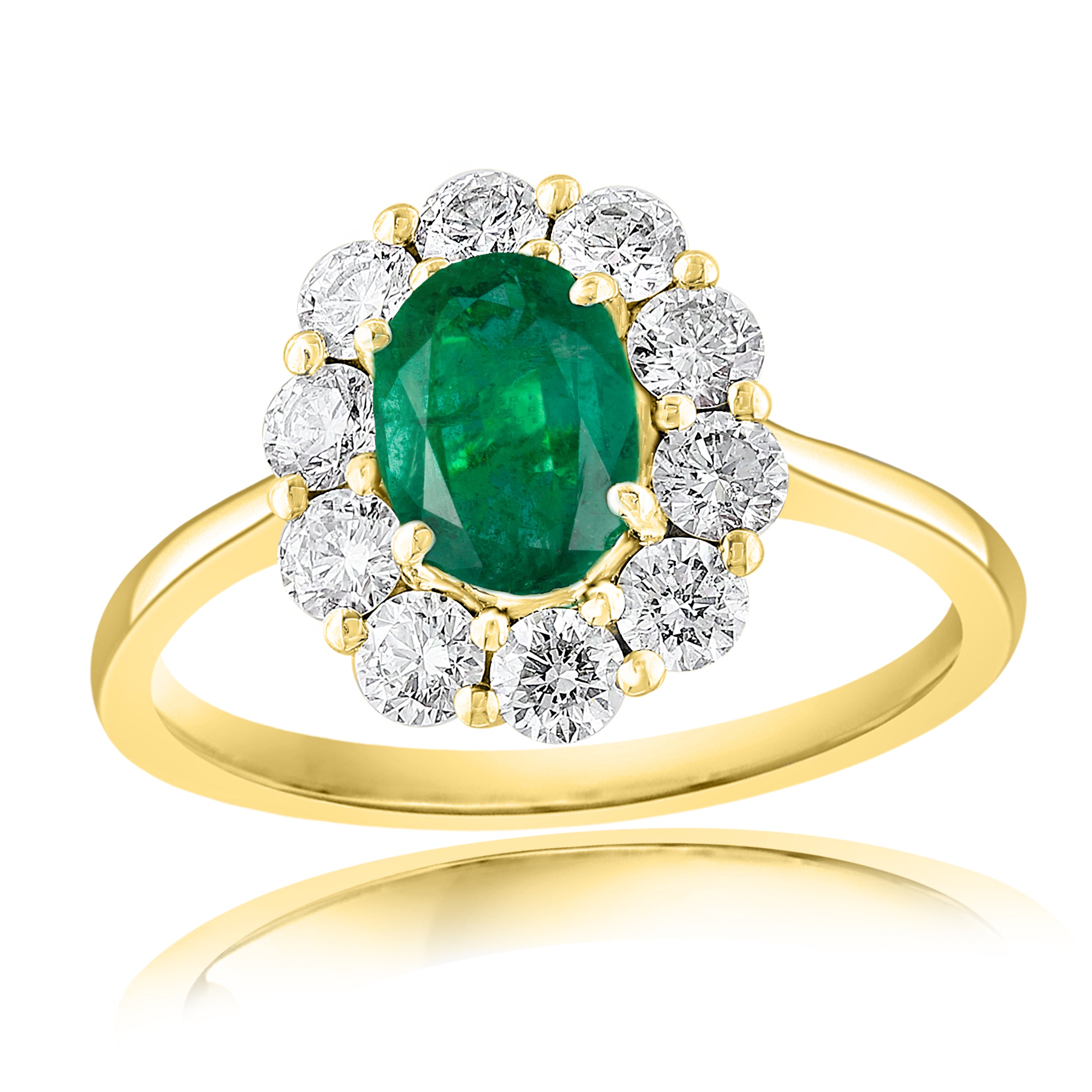 18k Yellow Gold Emerald & Diamond Halo Ring – Size 6.5