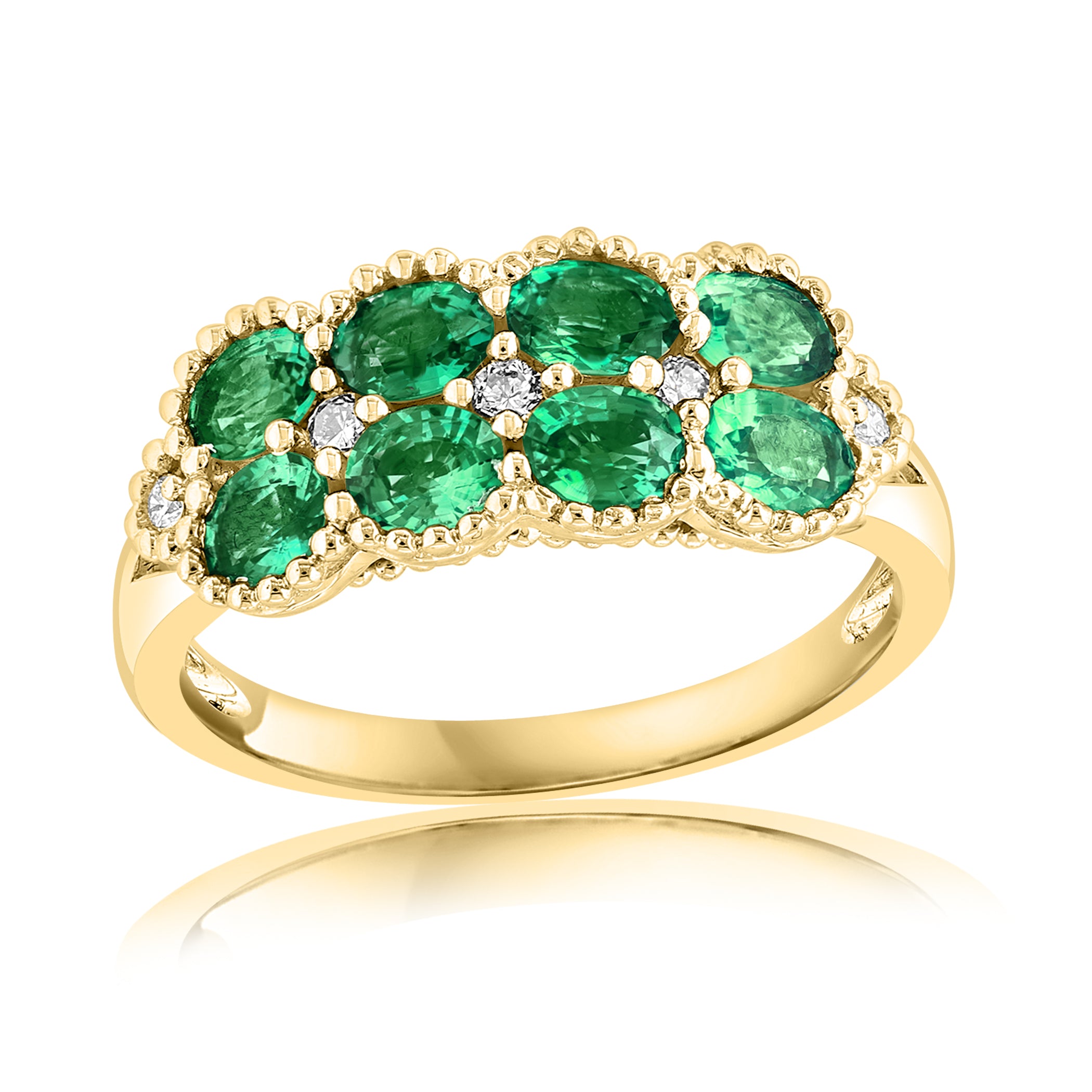 14k Yellow Gold Emerald & Diamond Band Ring – Size 6.5