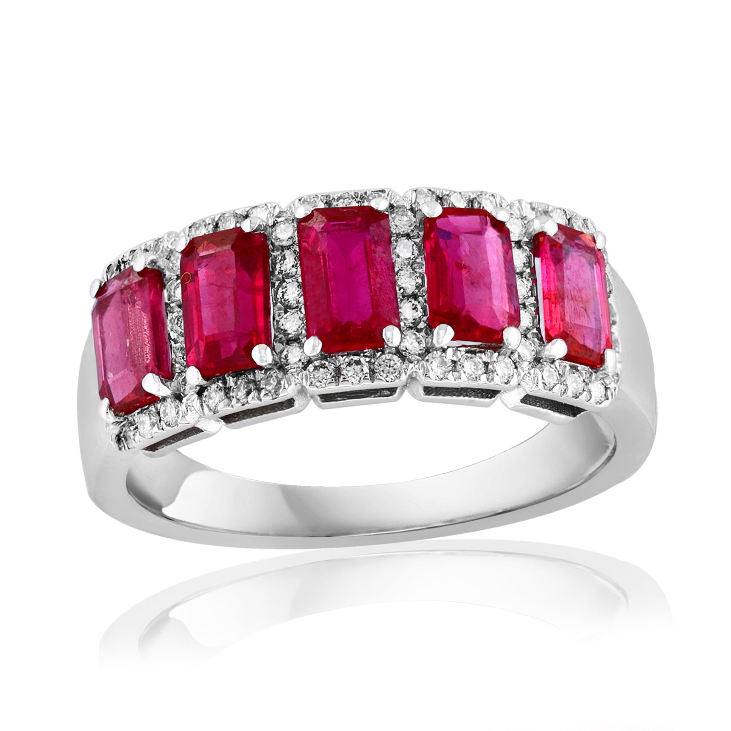 14k White Gold Ruby & Diamond Band Ring – Size 6.5
