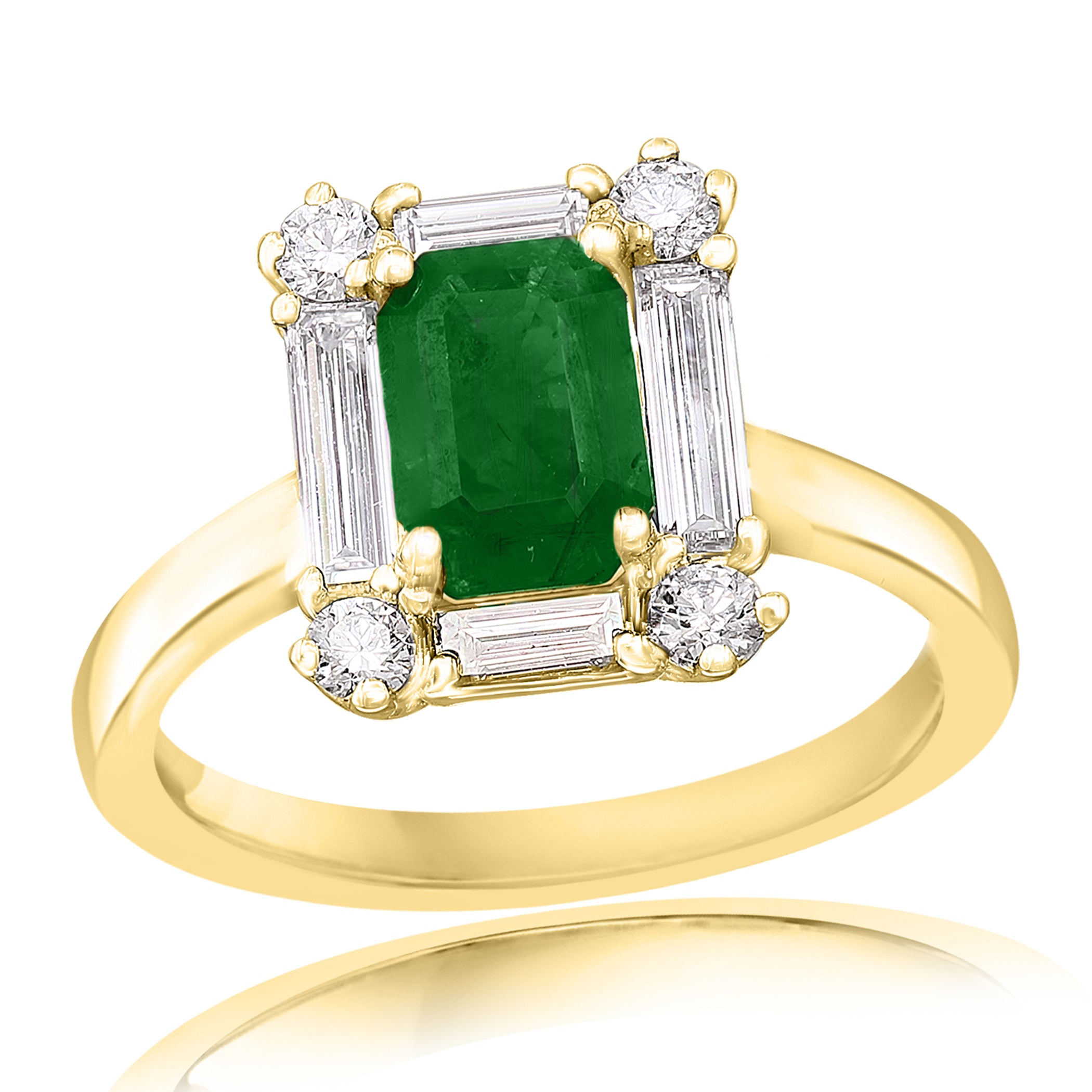 14k Yellow Gold Emerald & Diamond Geometric Halo Ring – Size 6.5