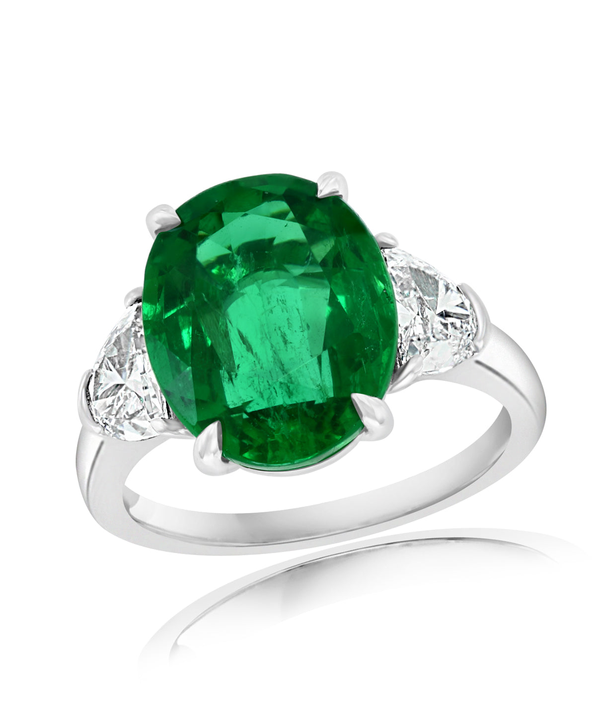 Platinum Emerald & Half Moon Diamond Ring – 5.57 Carat Emerald – Size 6.5