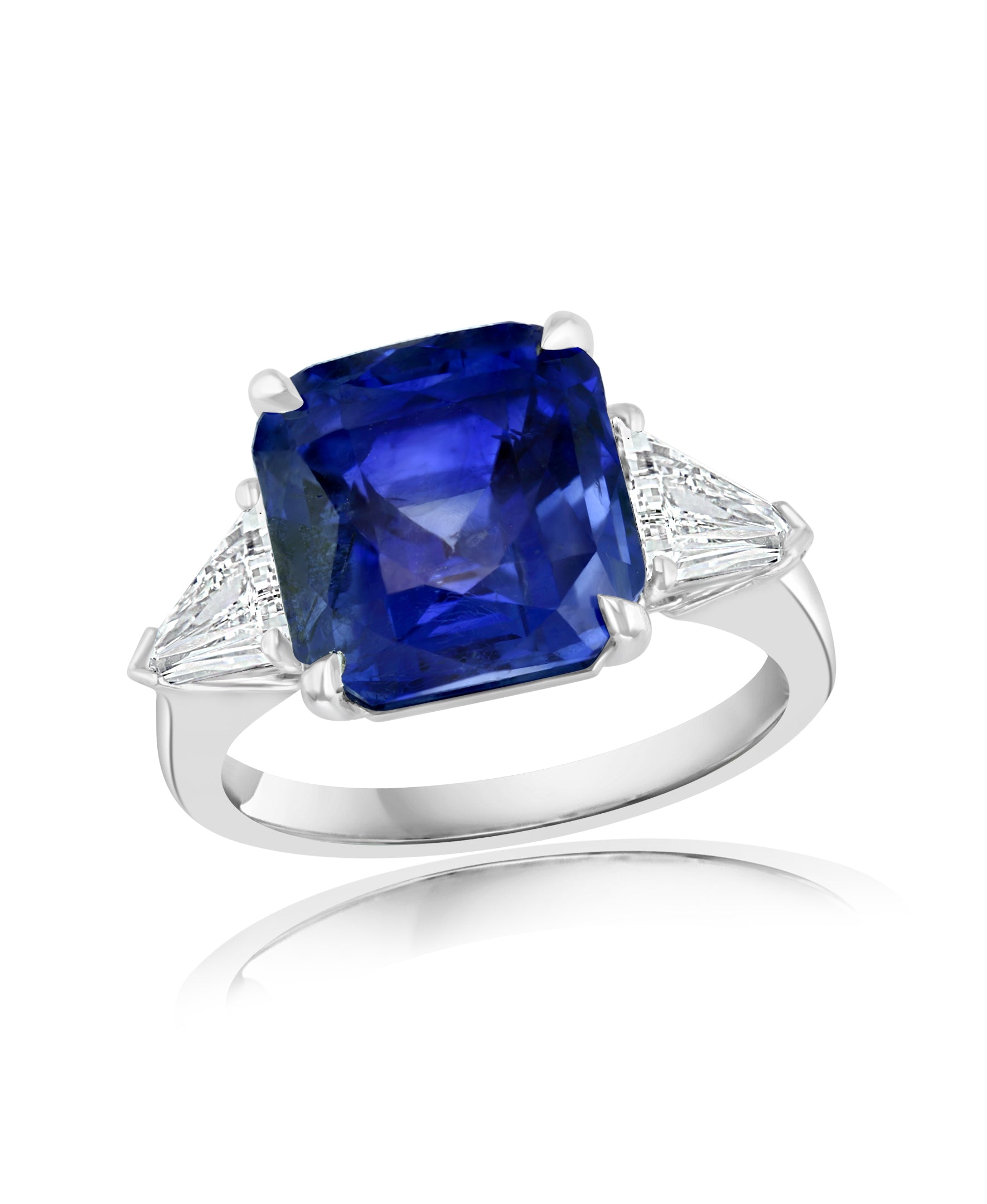 Platinum Ceylon Sapphire & Trillion Cut Diamond Ring – Size 6.5