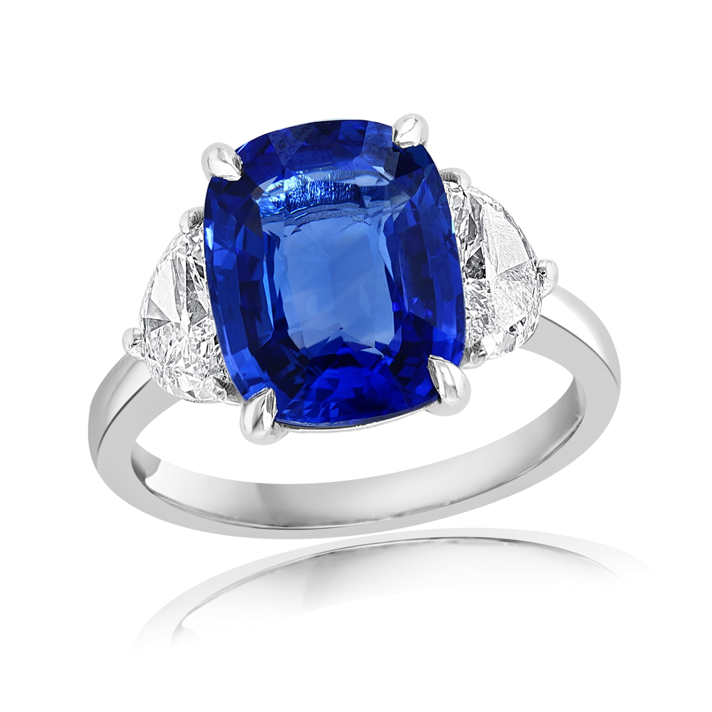Platinum Ceylon Sapphire & Half Moon Diamond Ring – Size 6.5
