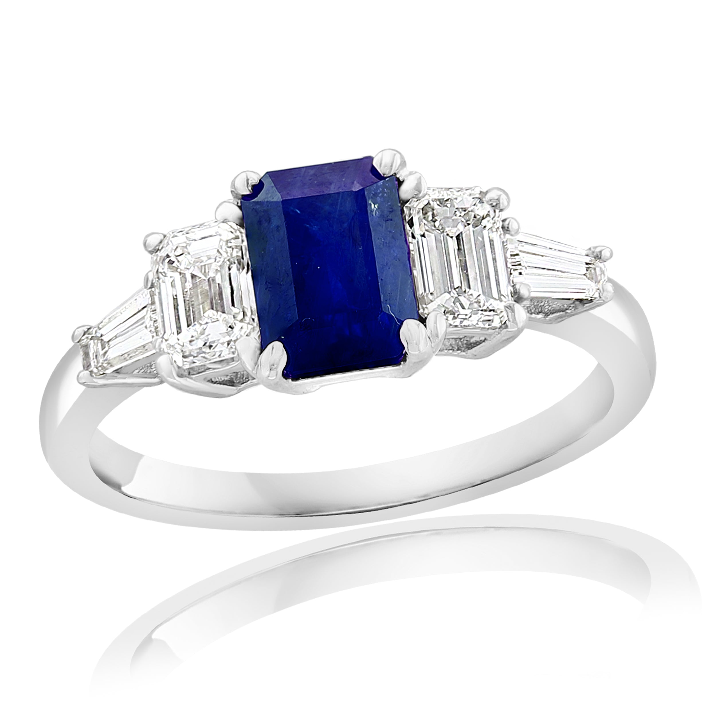 Platinum Emerald Cut Sapphire & Diamond Ring – Size 6.5