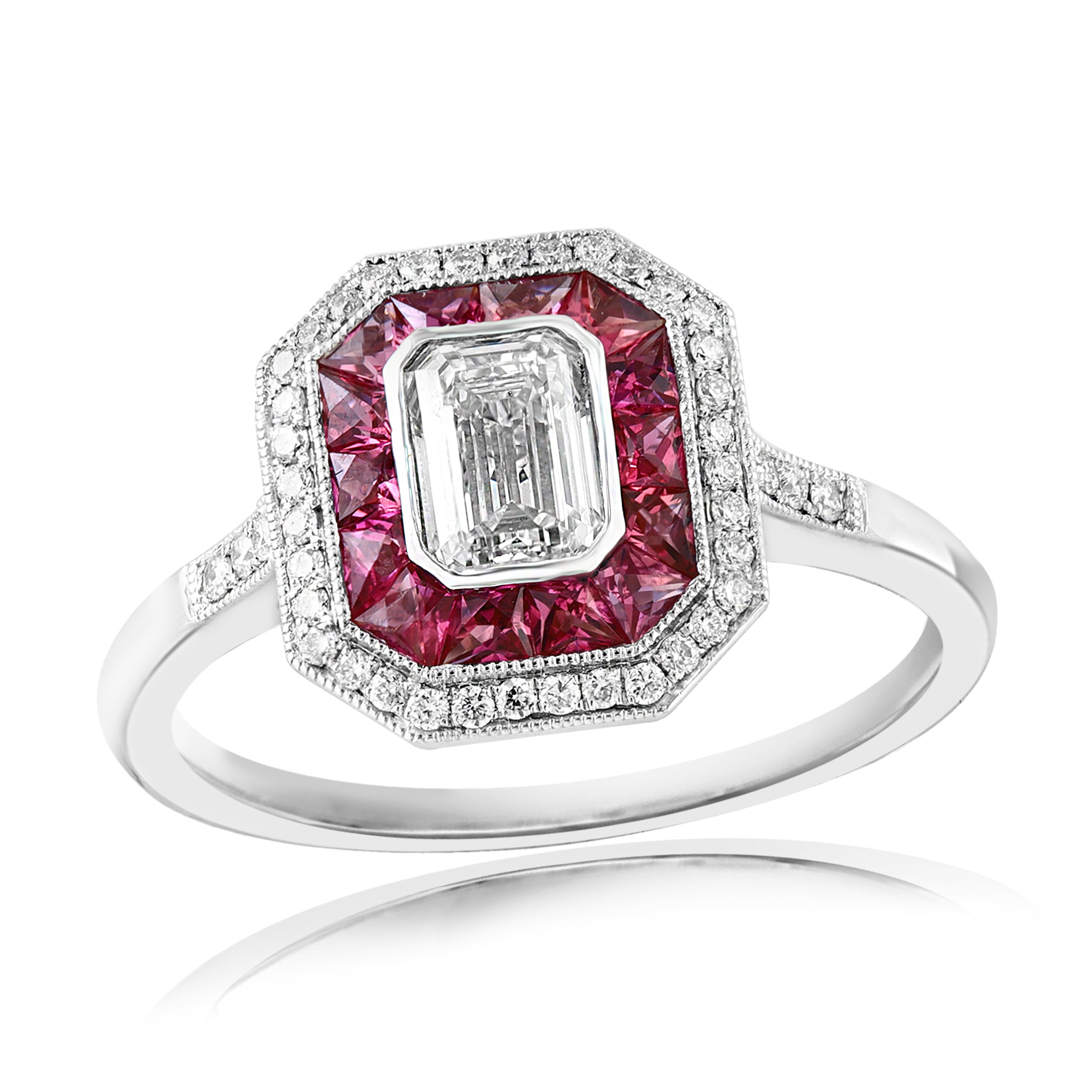Platinum Ruby & Diamond Double Halo Ring – Size 6.5