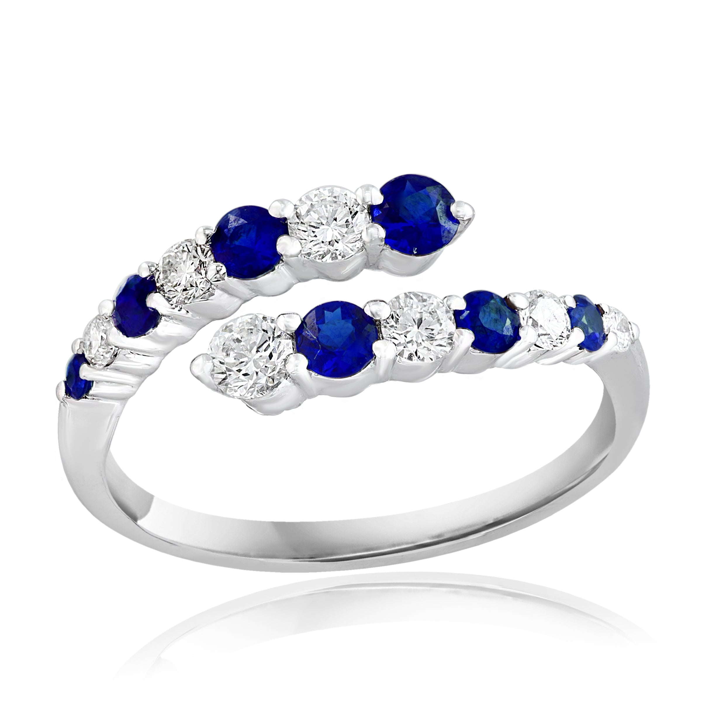 18k White Gold Sapphire & Diamond Bypass Ring – Size 6.5