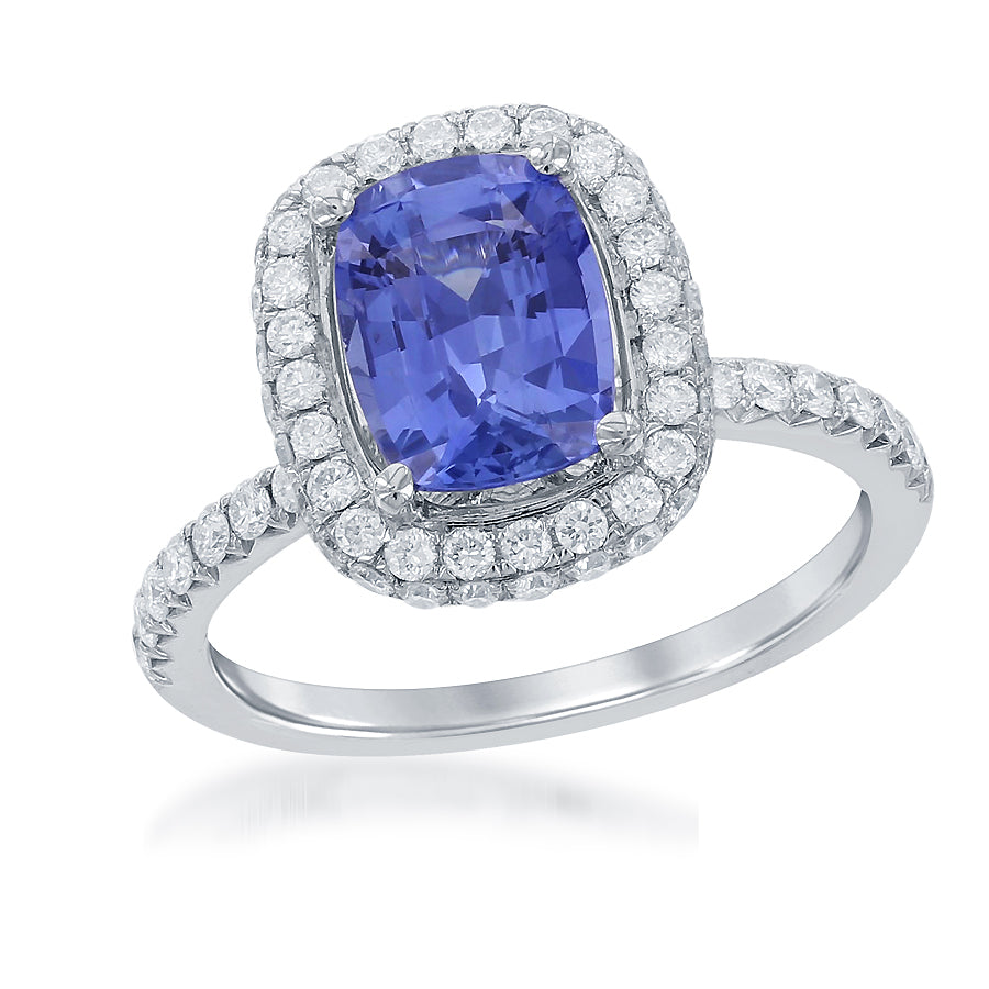 18k White Gold Light Blue Sapphire & Diamond Halo Statement Ring – Size 6.5