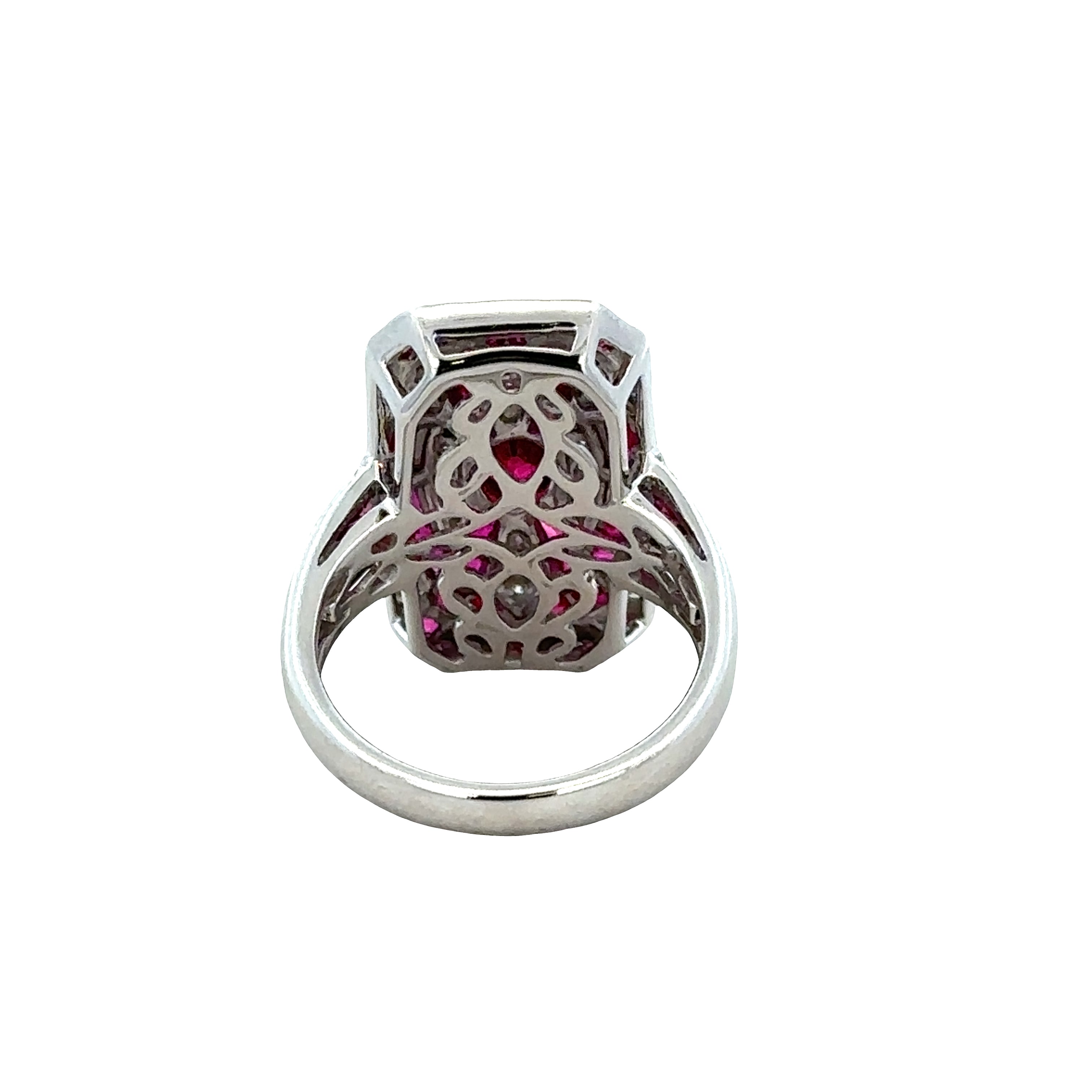 14k White Gold Art Deco-Inspired Ruby & Diamond Ring – Size 6.5