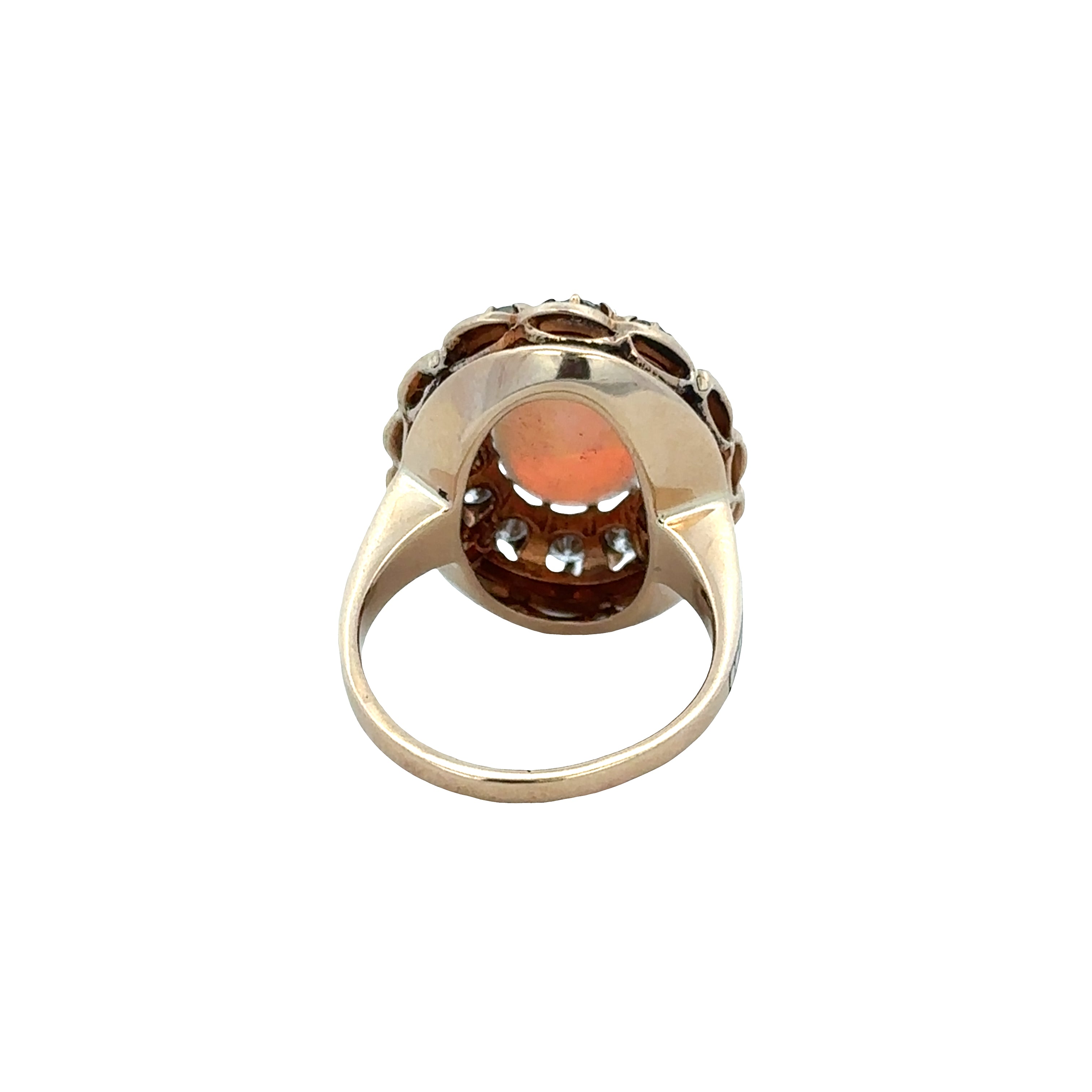 Vintage 14k Yellow Gold Opal, Diamond & Black Enamel Ring – Size 6.25