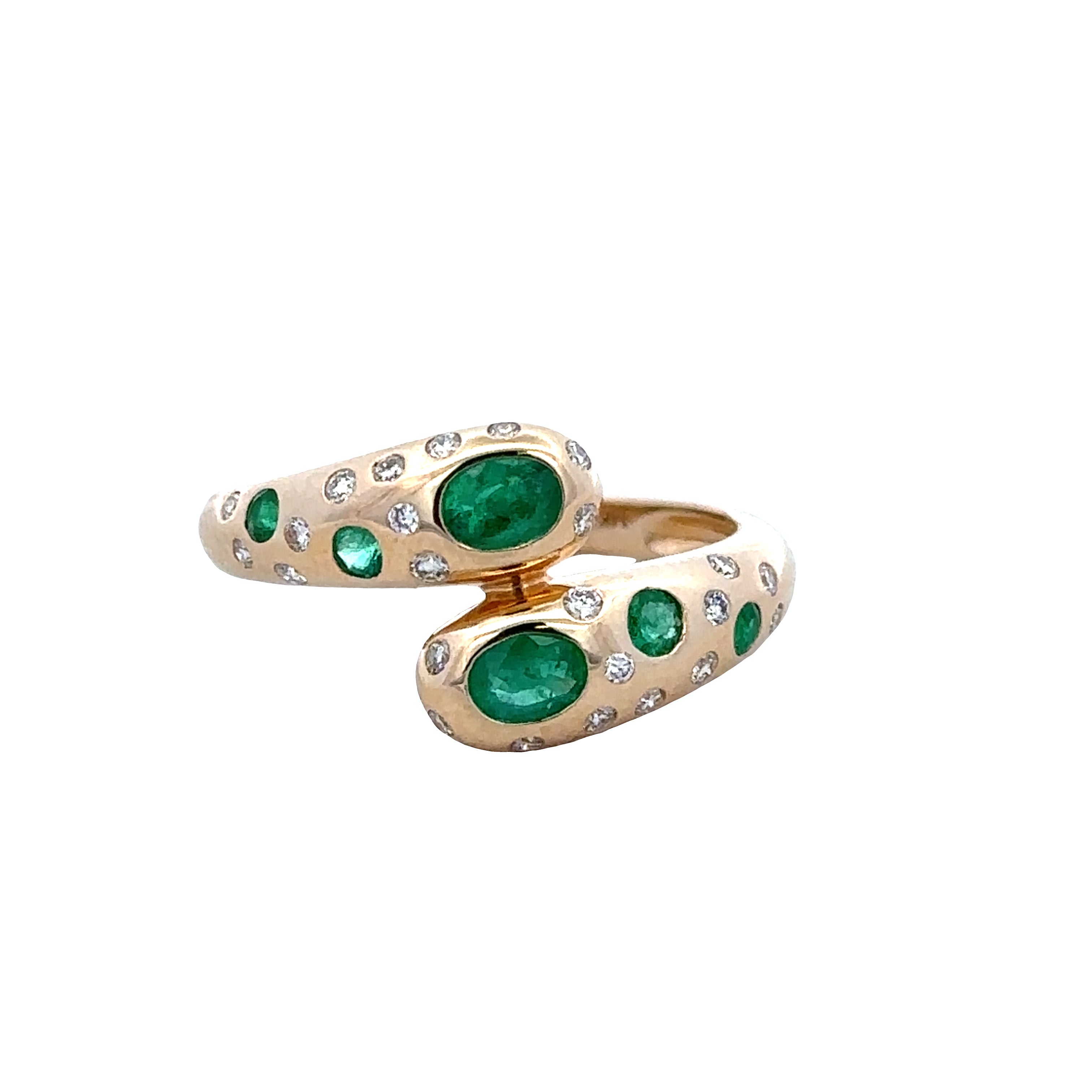 14k Yellow Gold Emerald & Diamond Bypass Ring – Size 6.5