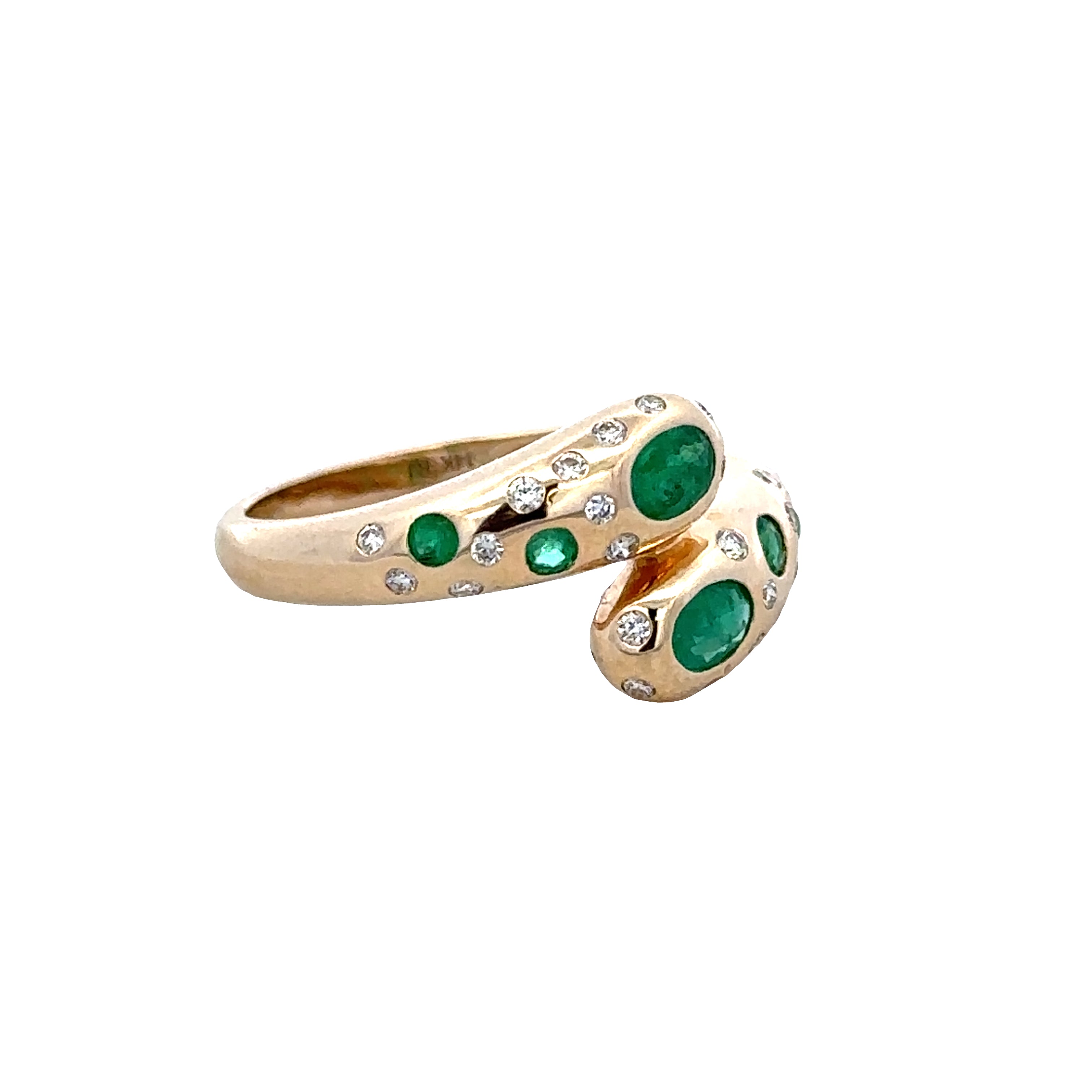 14k Yellow Gold Emerald & Diamond Bypass Ring – Size 6.5