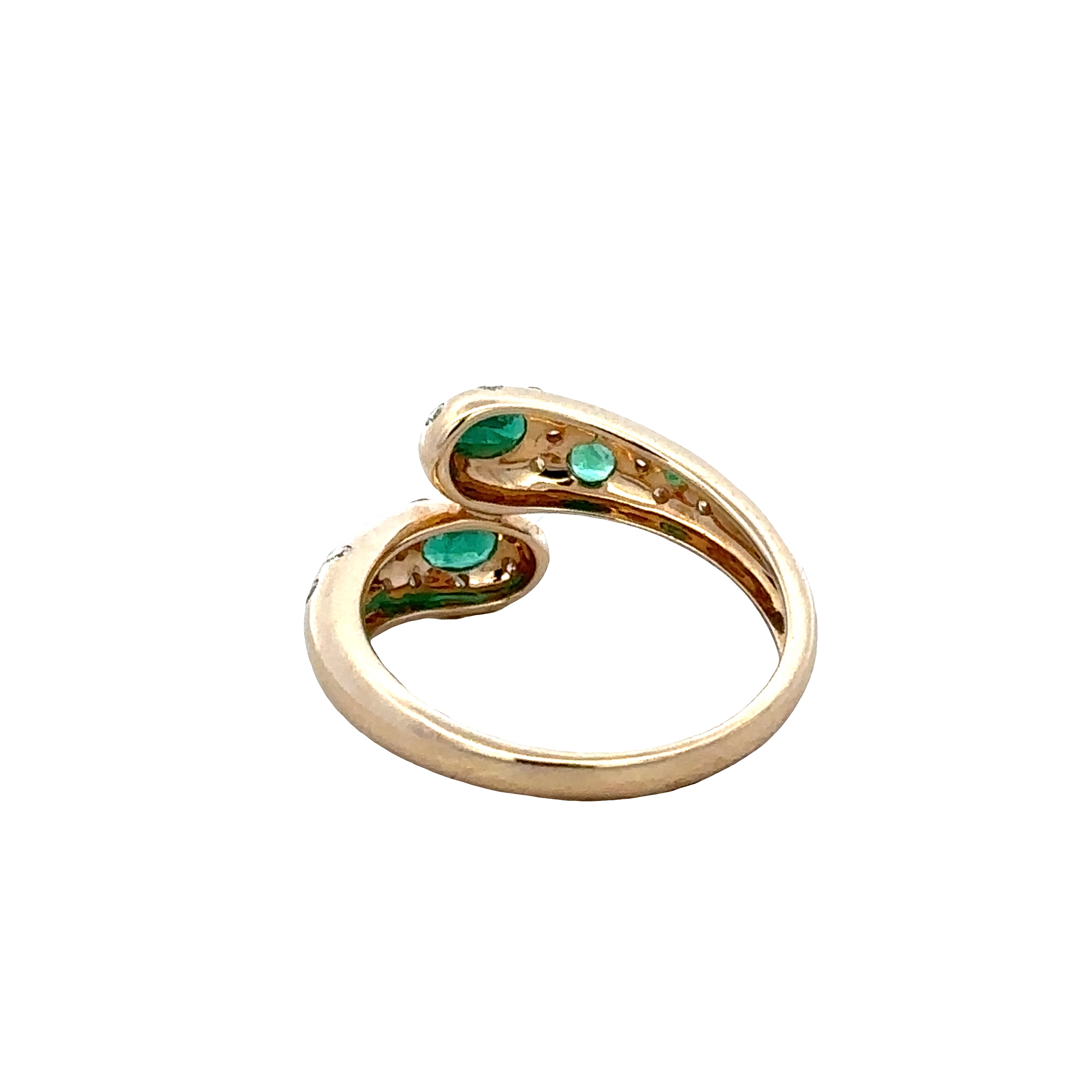 14k Yellow Gold Emerald & Diamond Bypass Ring – Size 6.5