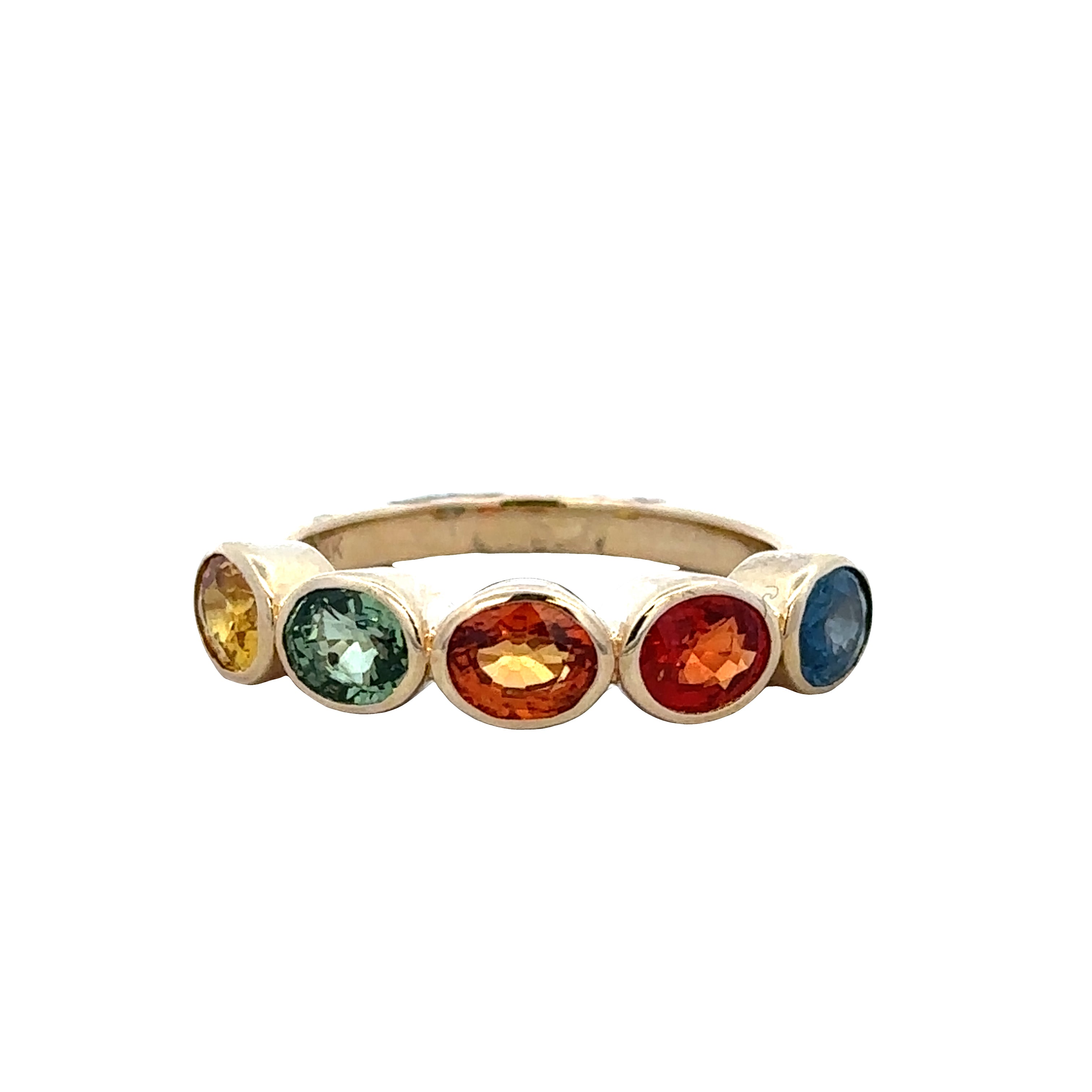 14k Yellow Gold Five Stone Multi-Color Sapphire Band – Size 6.5