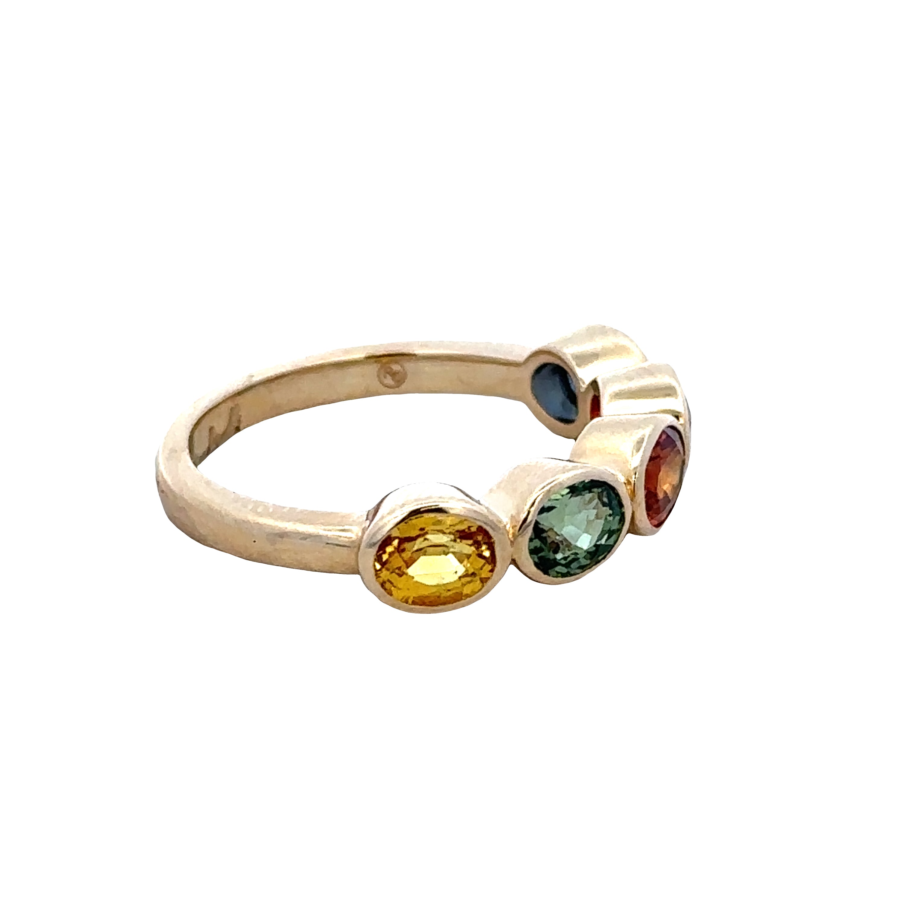 14k Yellow Gold Five Stone Multi-Color Sapphire Band – Size 6.5