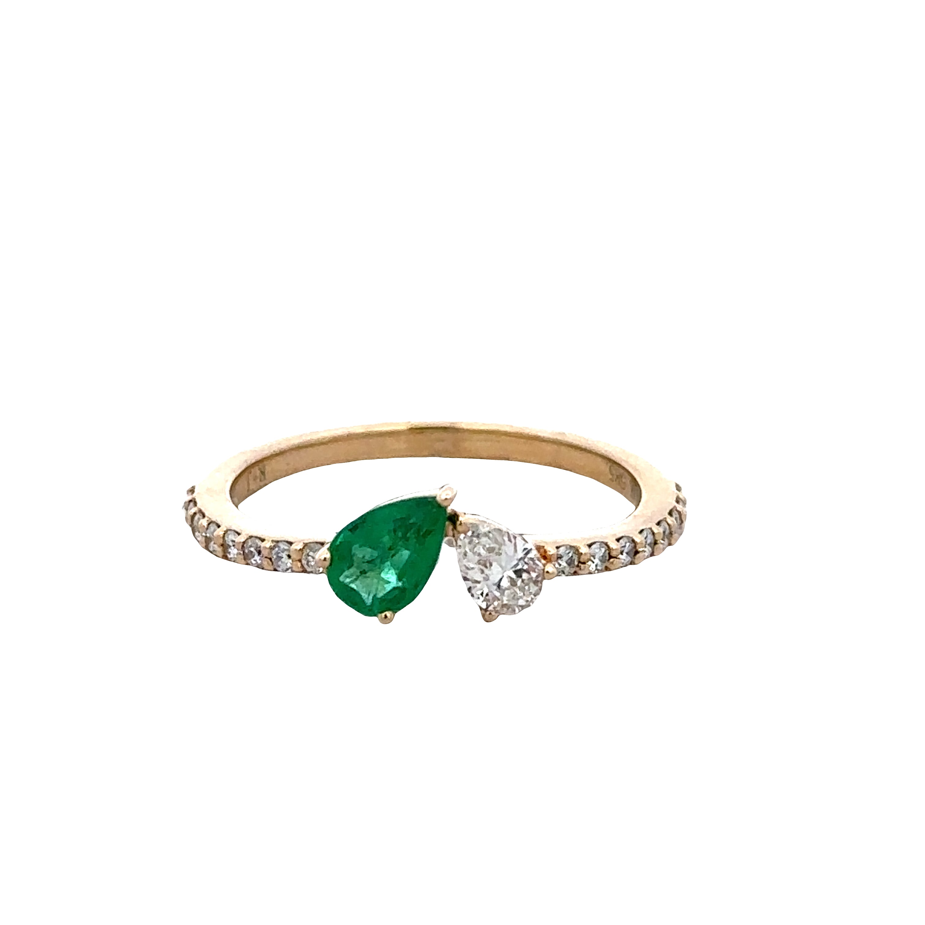 14k Yellow Gold Emerald & Diamond Toi et Moi Ring – Size 6.25