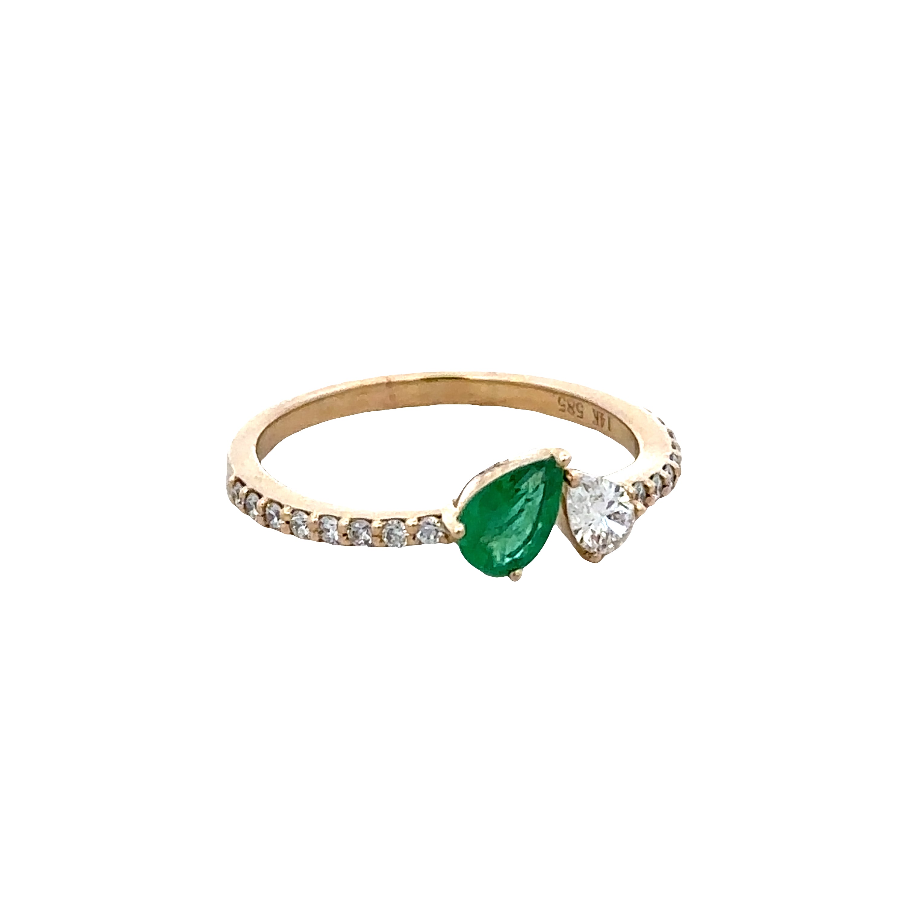 14k Yellow Gold Emerald & Diamond Toi et Moi Ring – Size 6.25