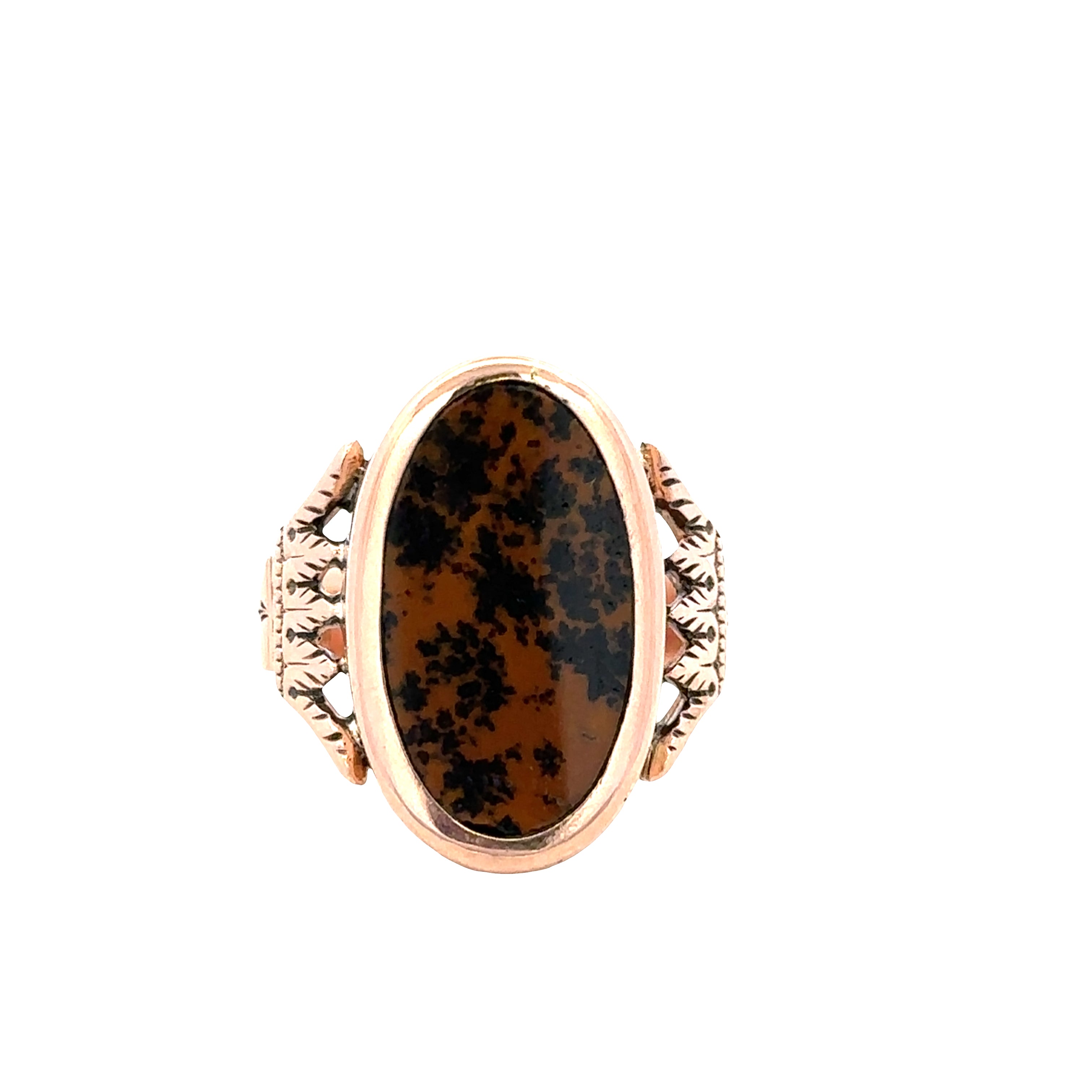 Antique Victorian 9k Rose Gold Mahogany Obsidian Ring – Size 7, Circa 1900s