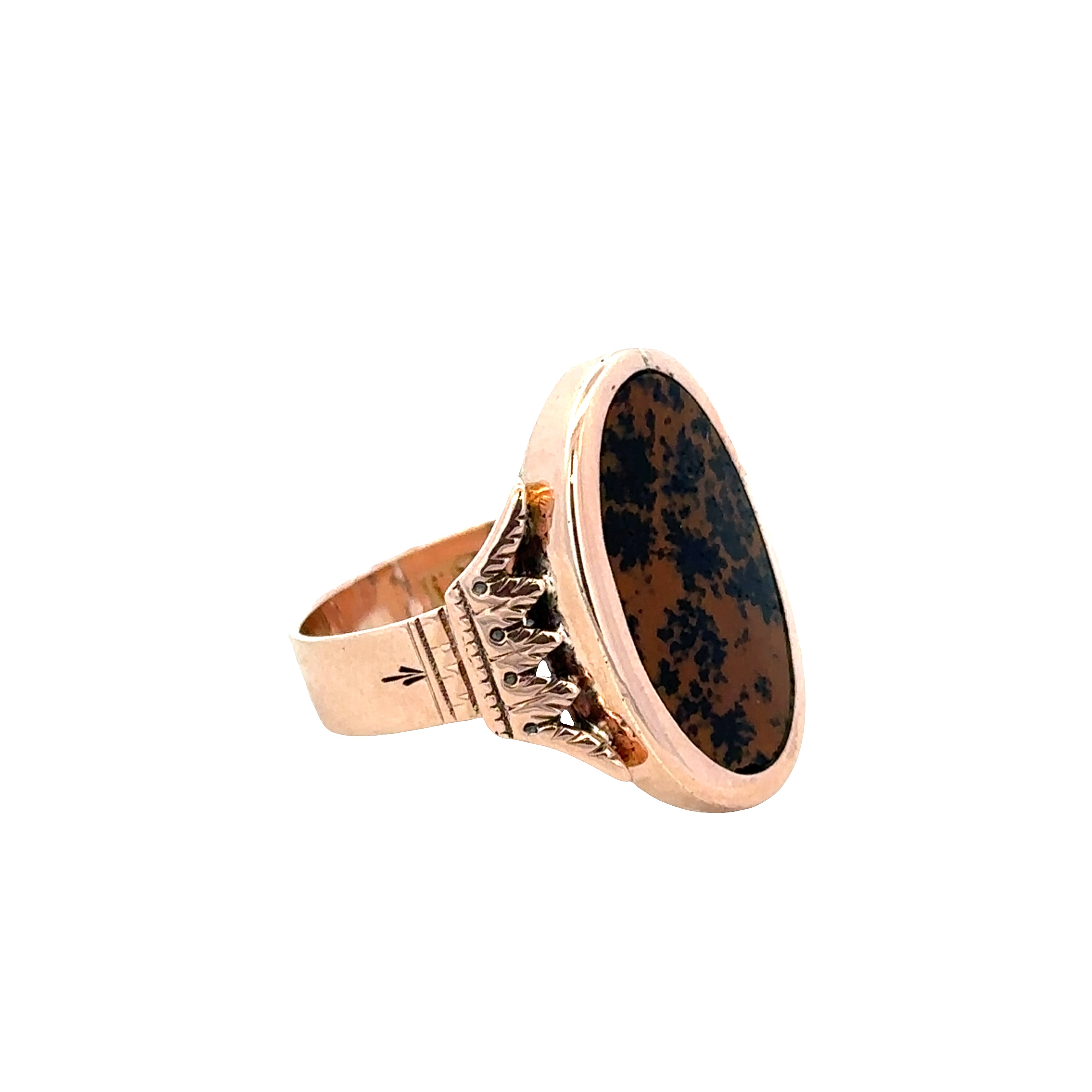 Antique Victorian 9k Rose Gold Mahogany Obsidian Ring – Size 7, Circa 1900s