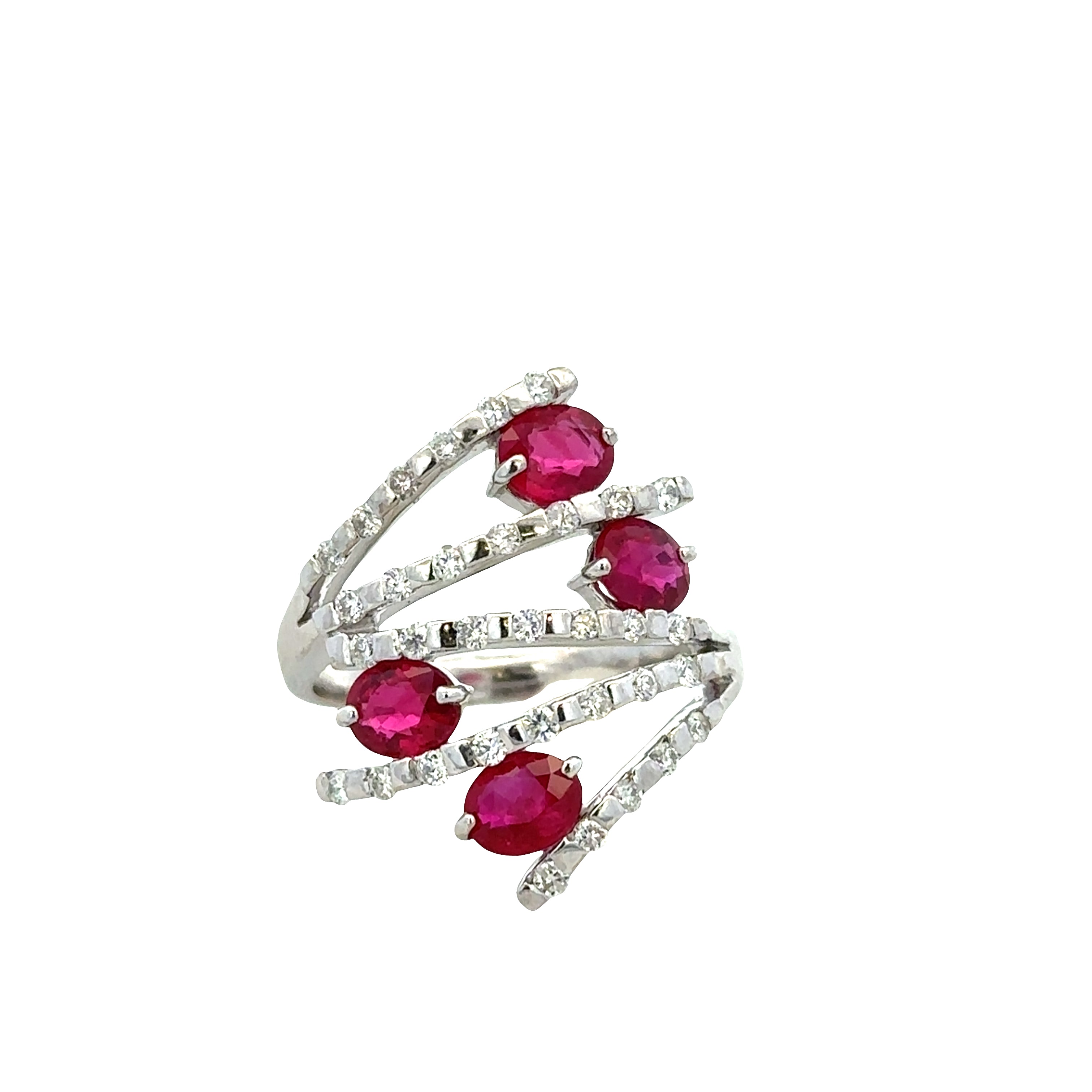 18k White Gold Ruby & Diamond Openwork Ring – Size 6