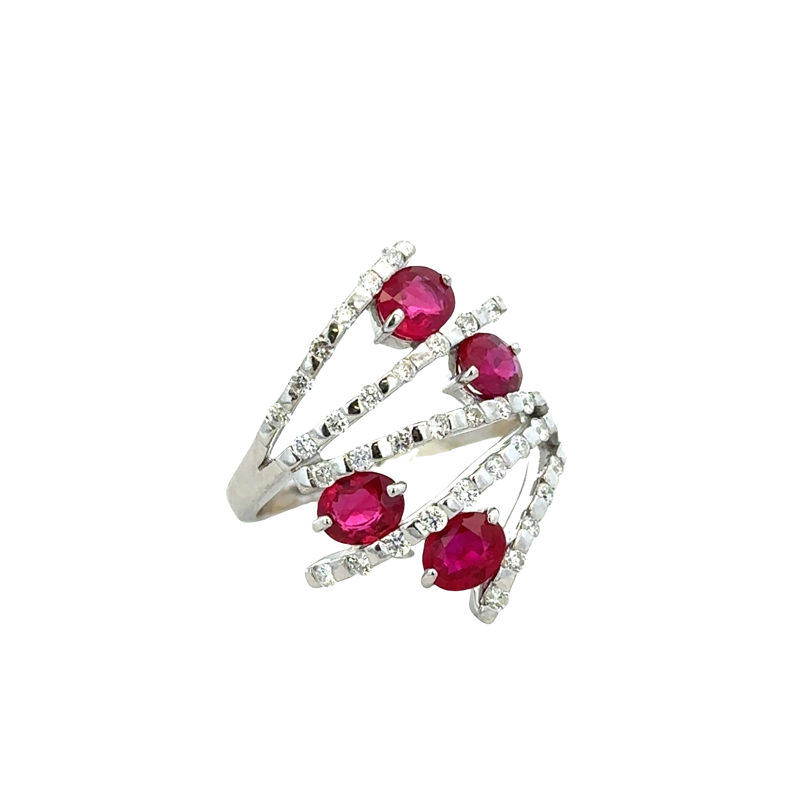 18k White Gold Ruby & Diamond Openwork Ring – Size 6
