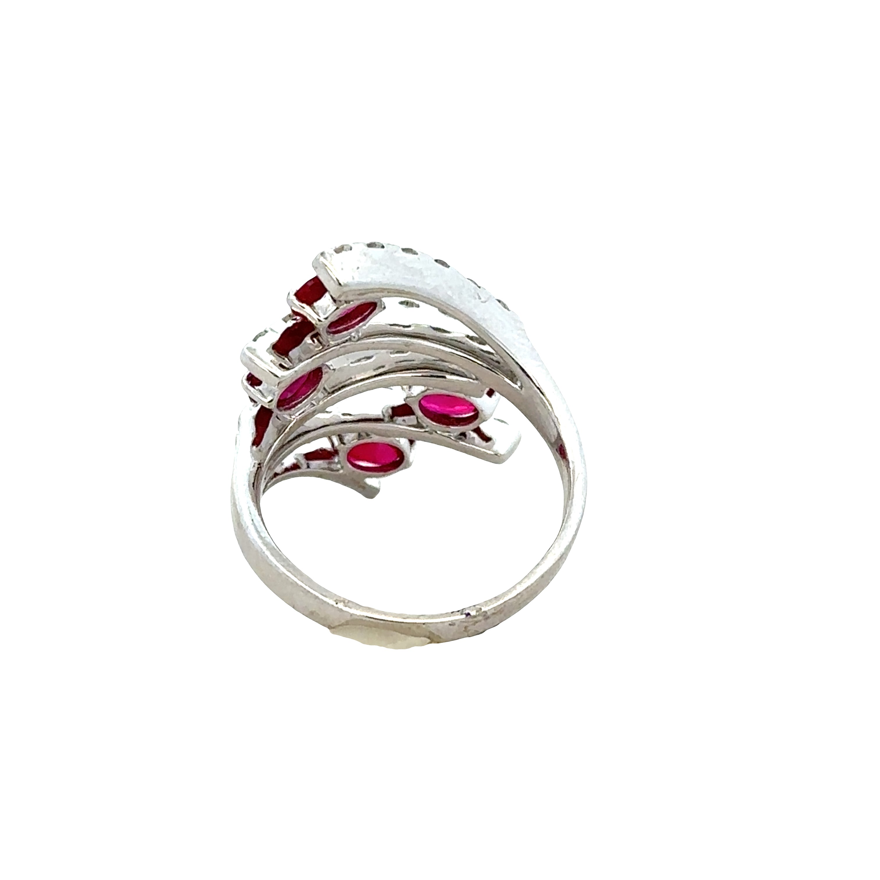 18k White Gold Ruby & Diamond Openwork Ring – Size 6